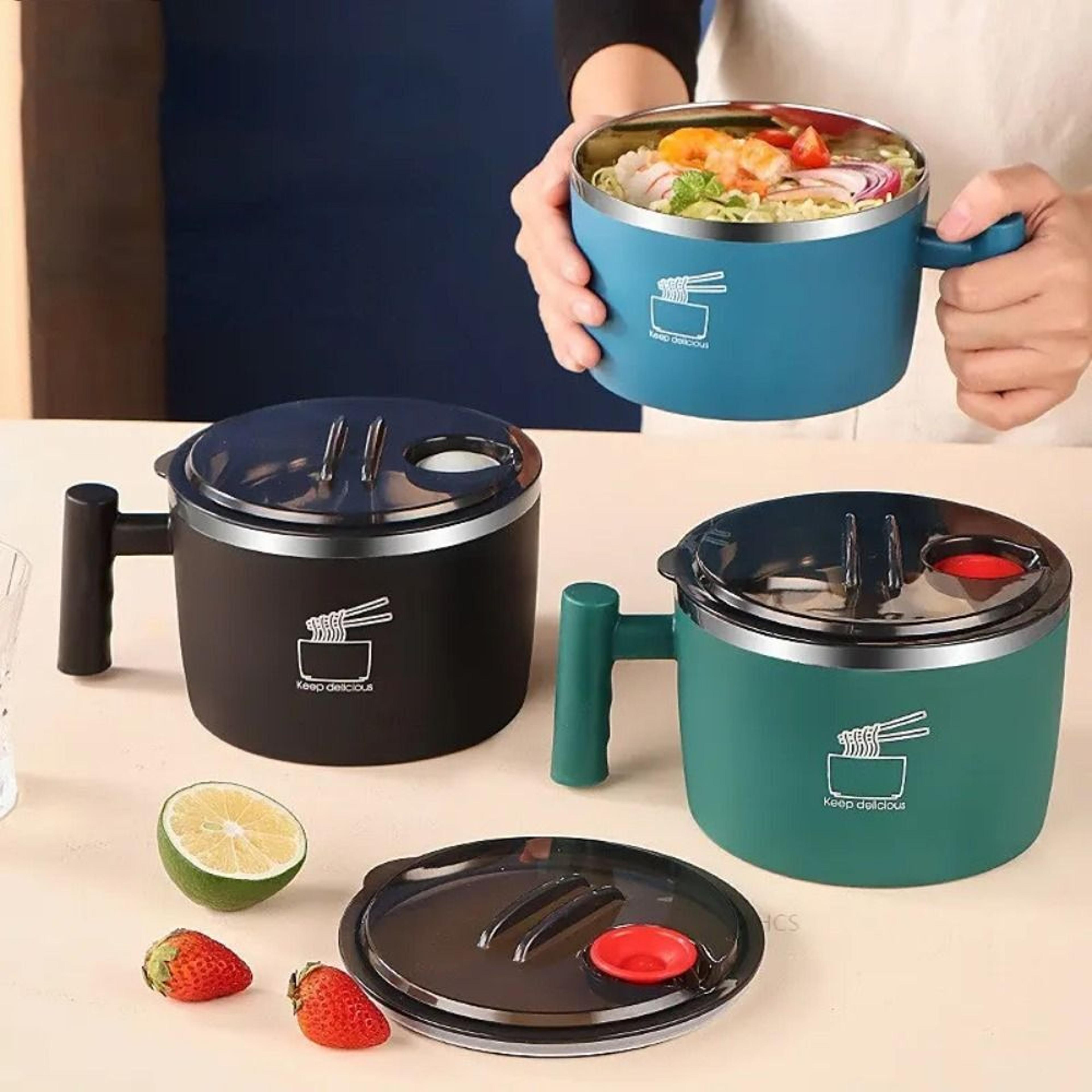 stainless steel noodle bowl with lid and drain portable soup bowl