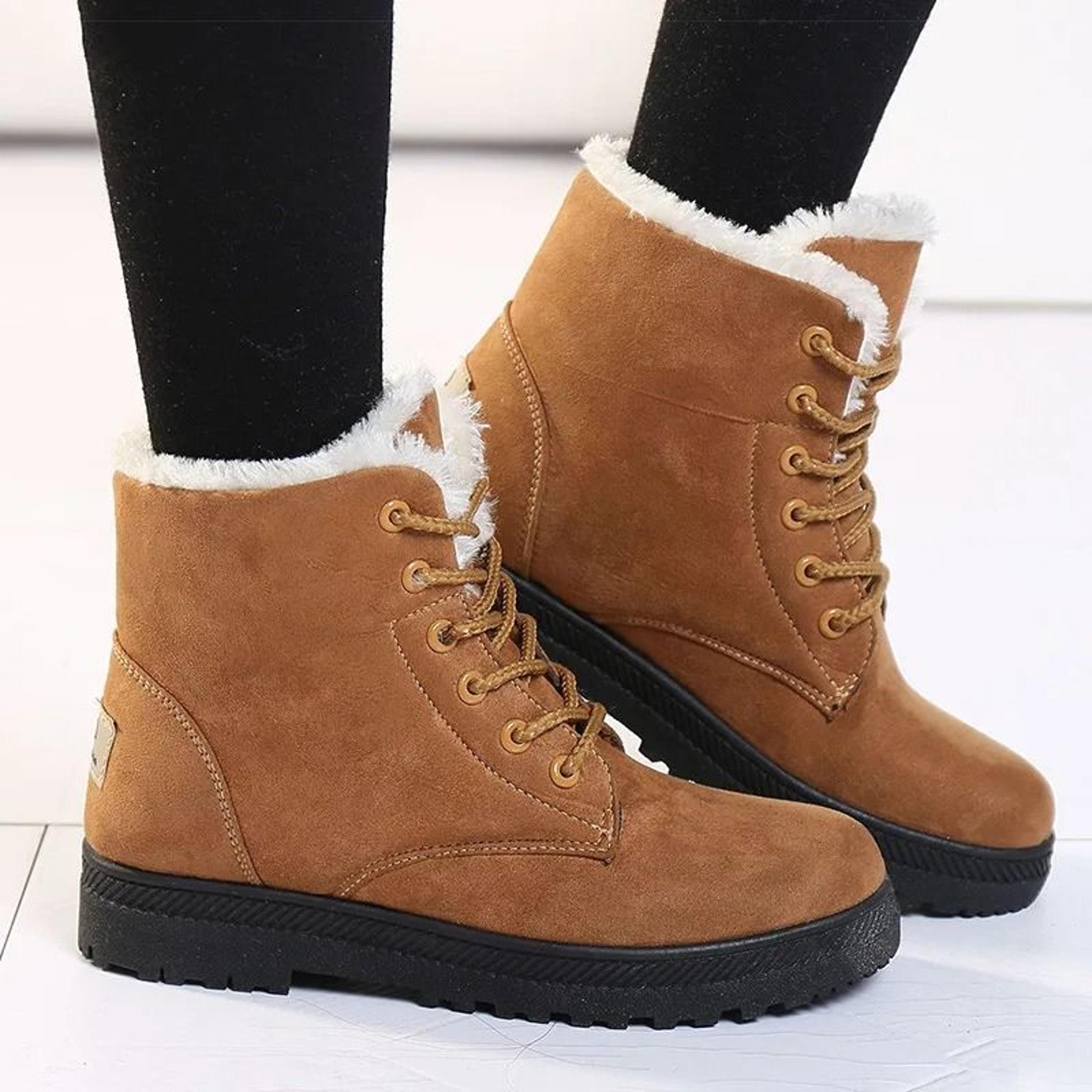 womens winter fur lined ankle boots with low heel