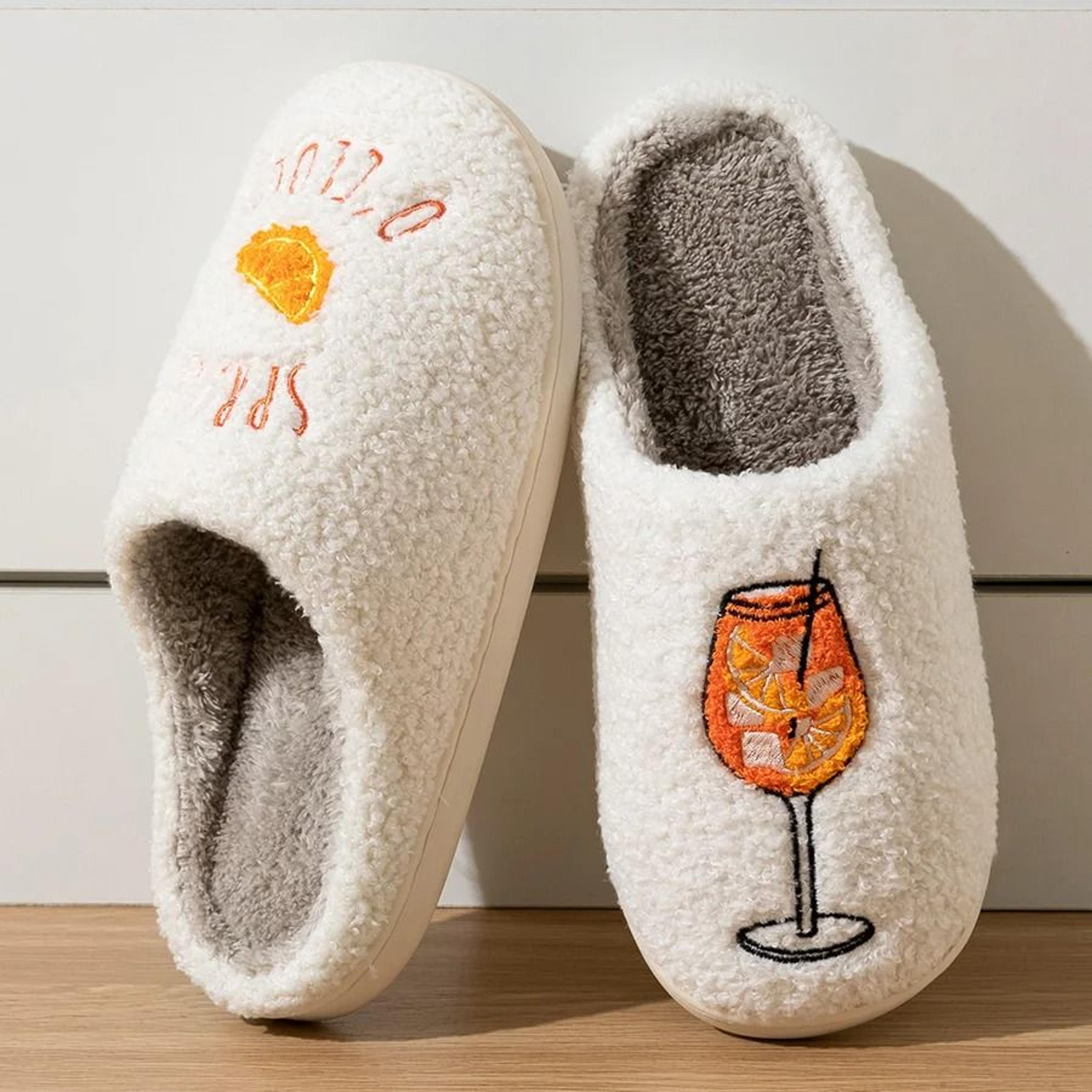 aperol spritz cozy fluffy slippers for women fun home party gift