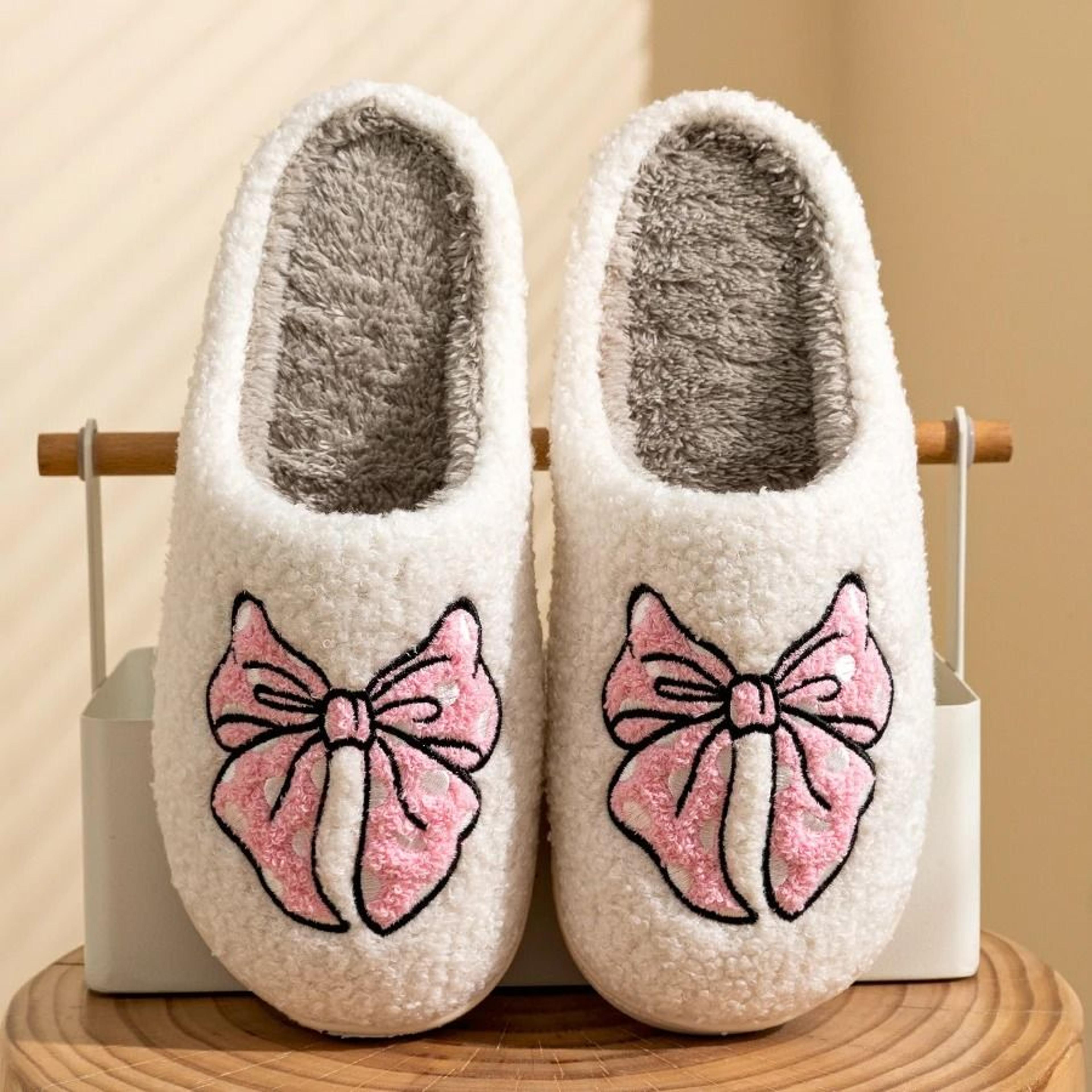 cute bow children winter slippers soft parent child house shoes