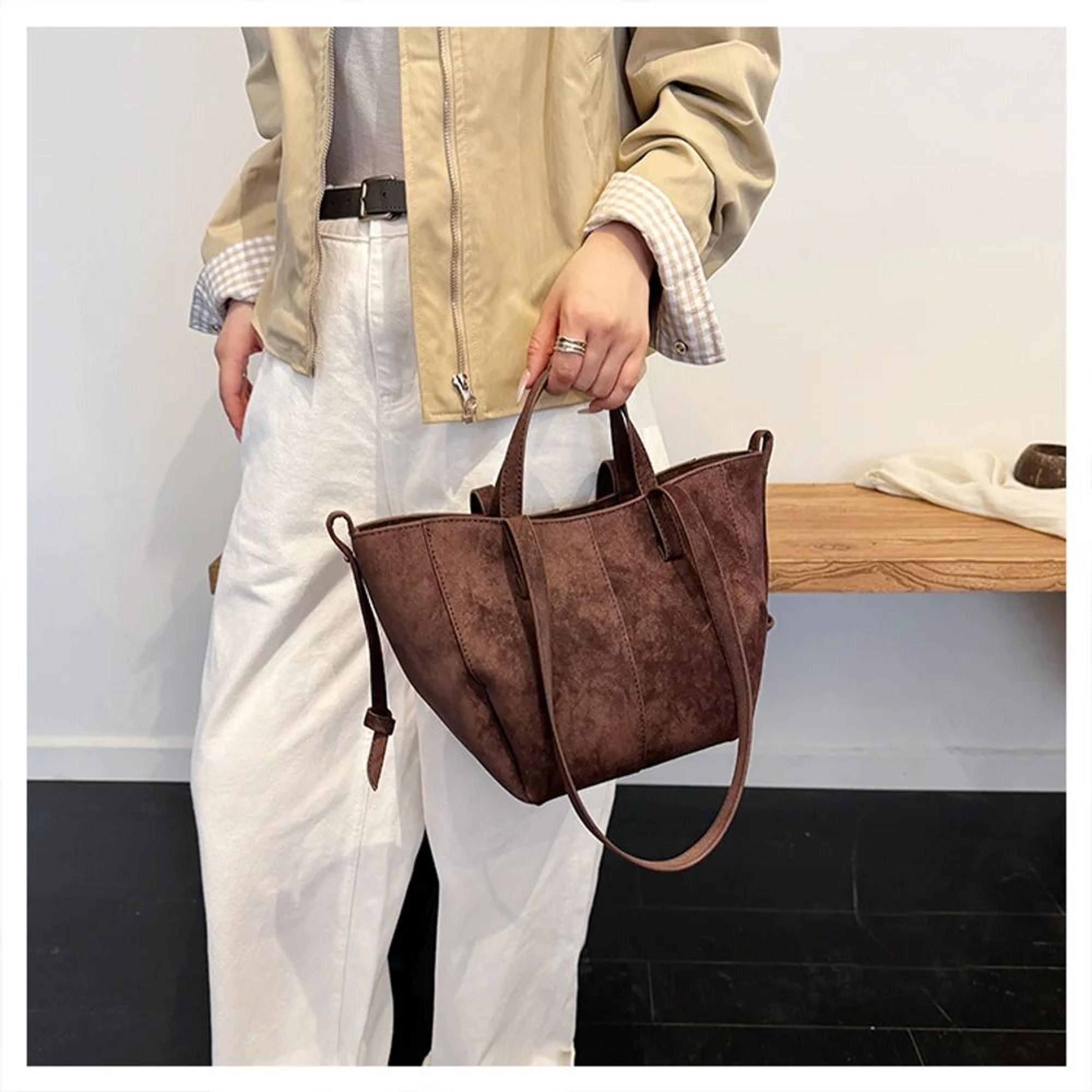 vintage suede tote large capacity underarm shoulder work bag