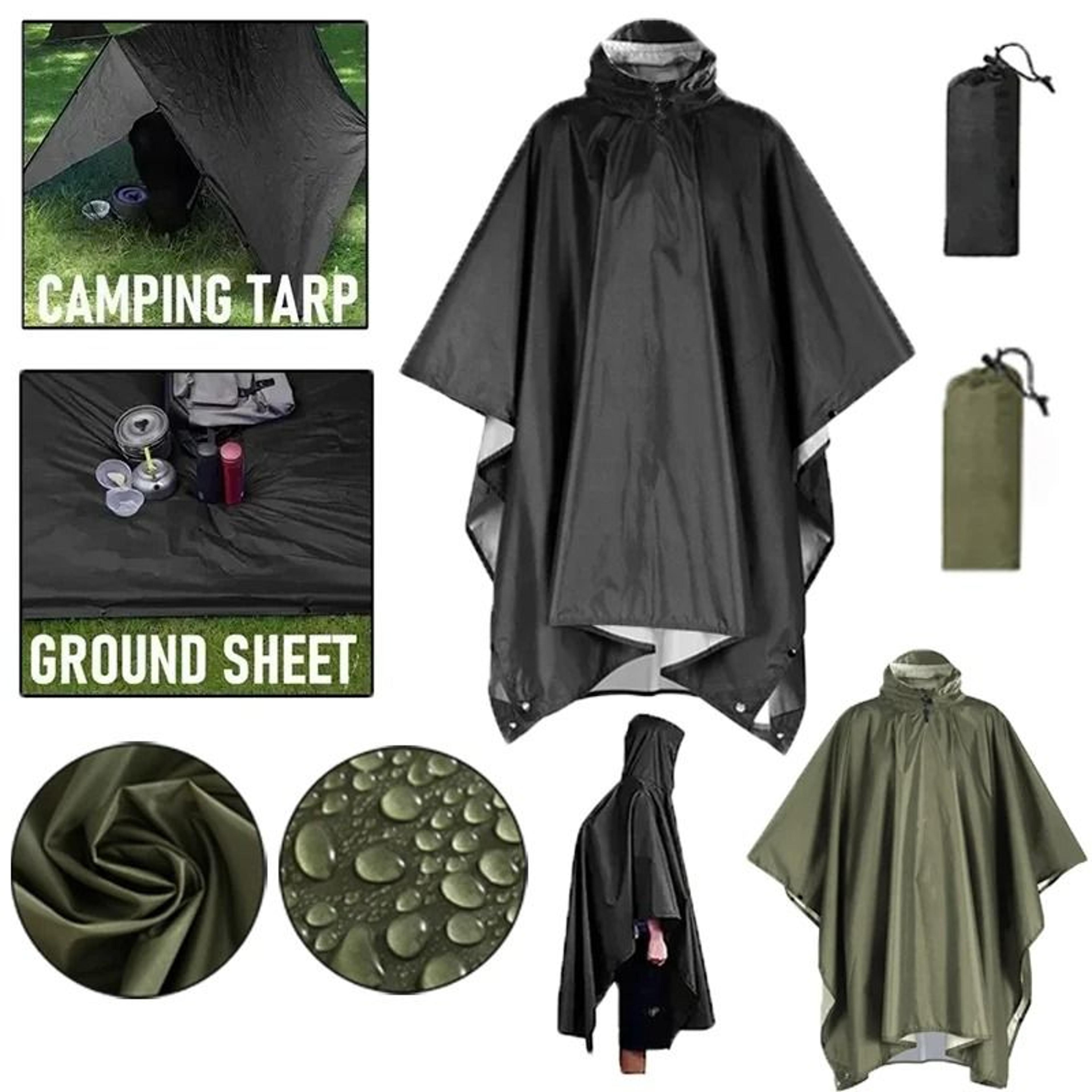 3 in 1 waterproof military rain poncho for camping hiking and travel