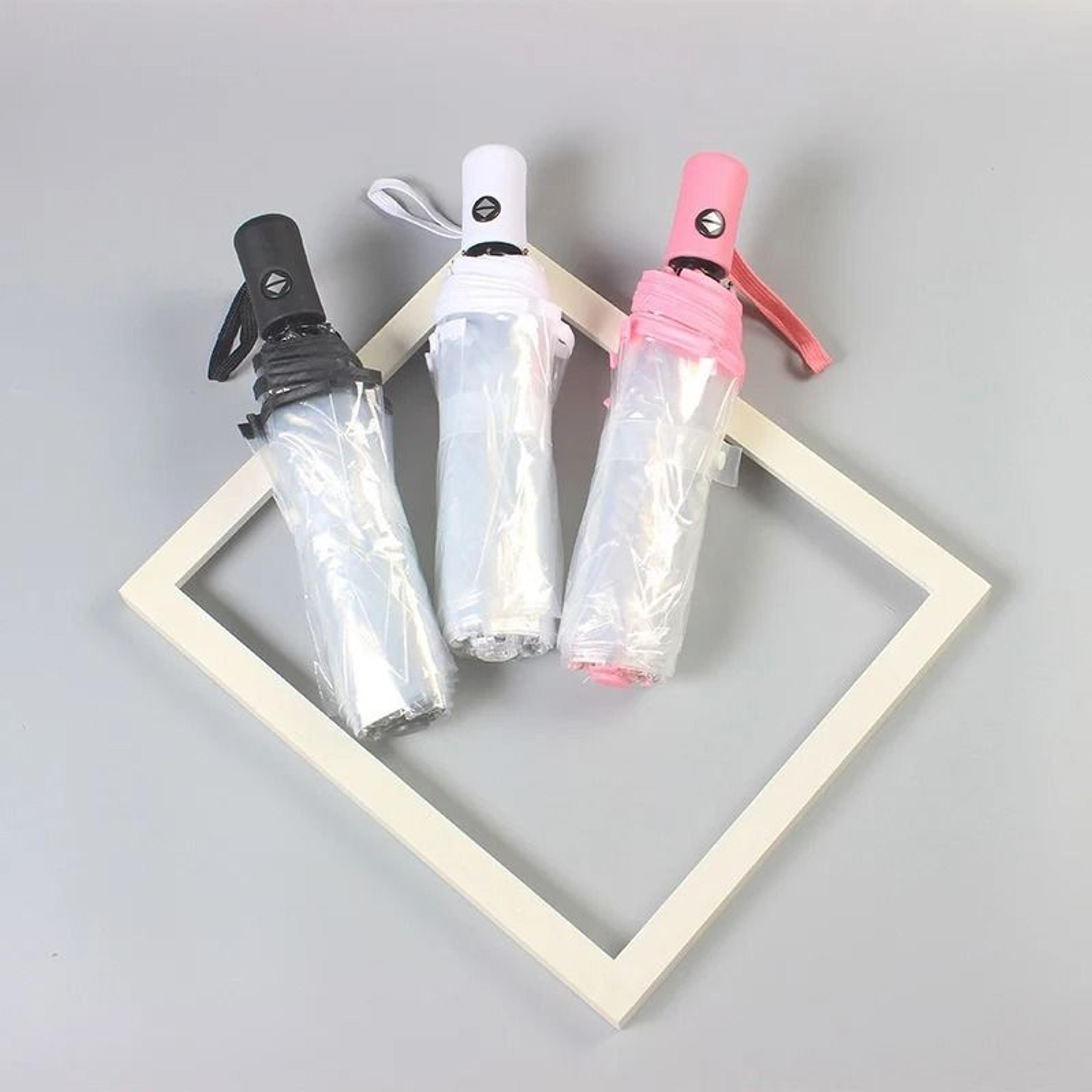 transparent automatic folding rain umbrella clear triple fold travel umbrella