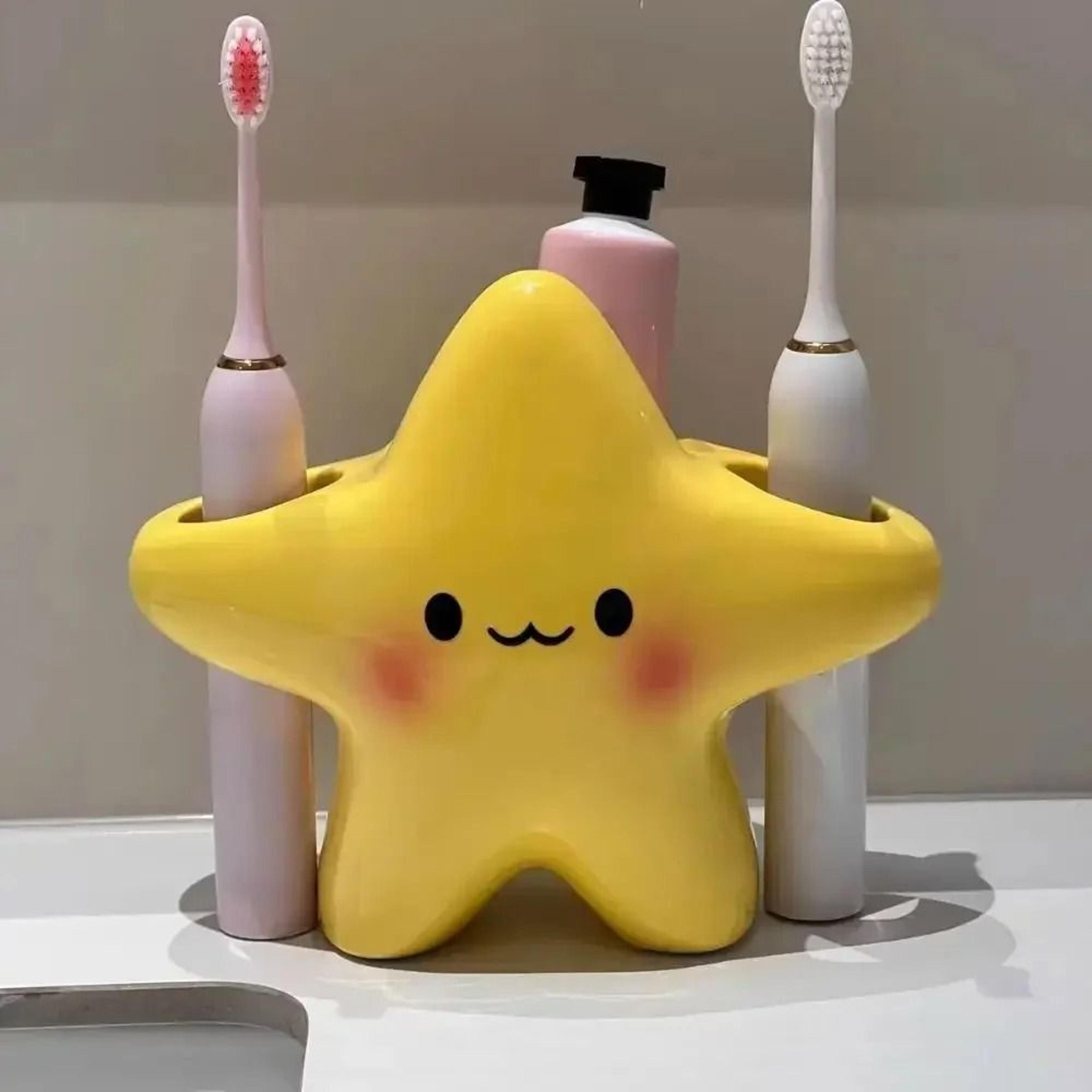 cute star toothbrush holder with toothpaste shelf bathroom organizer