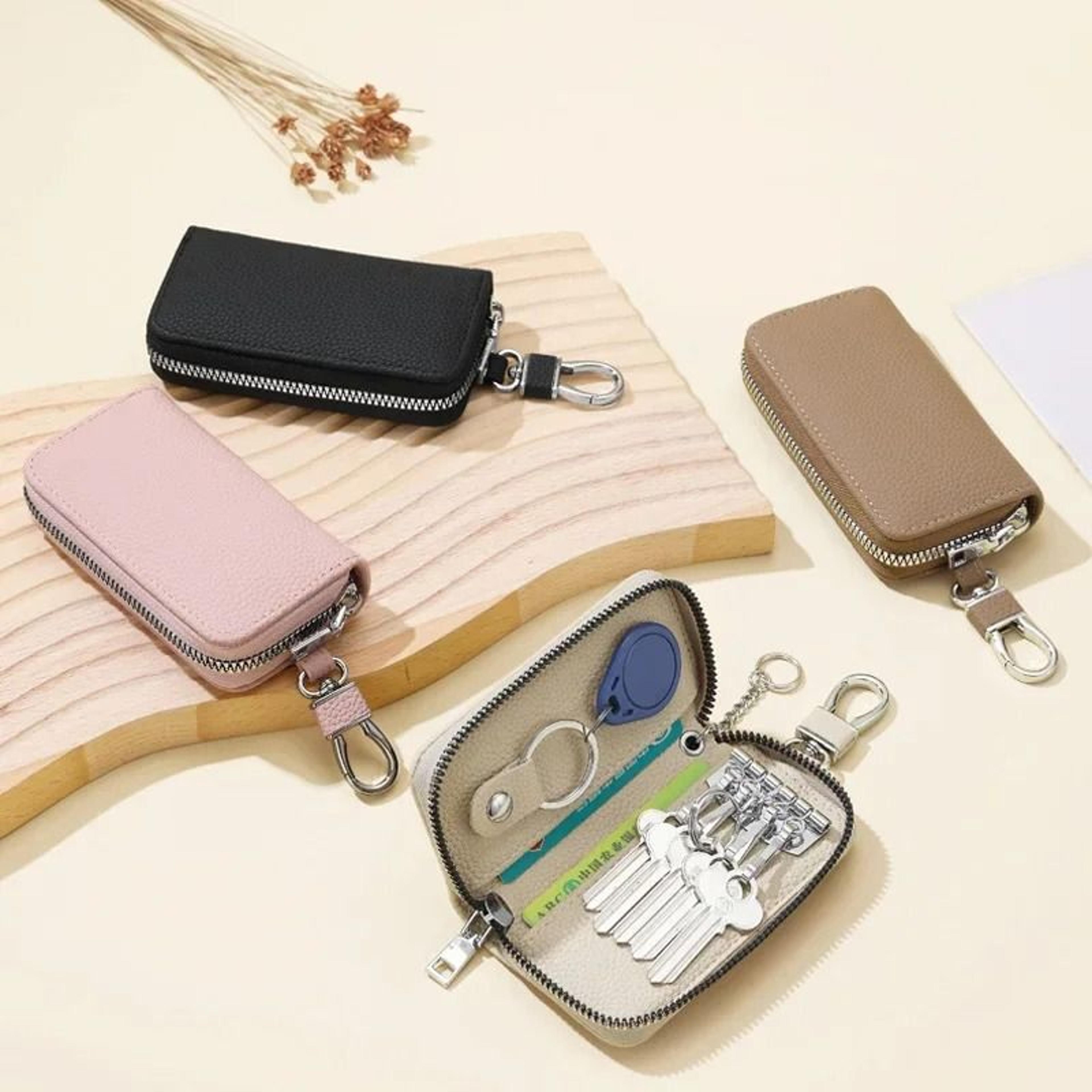 mens waist key pouch large capacity pu leather zipper key holder