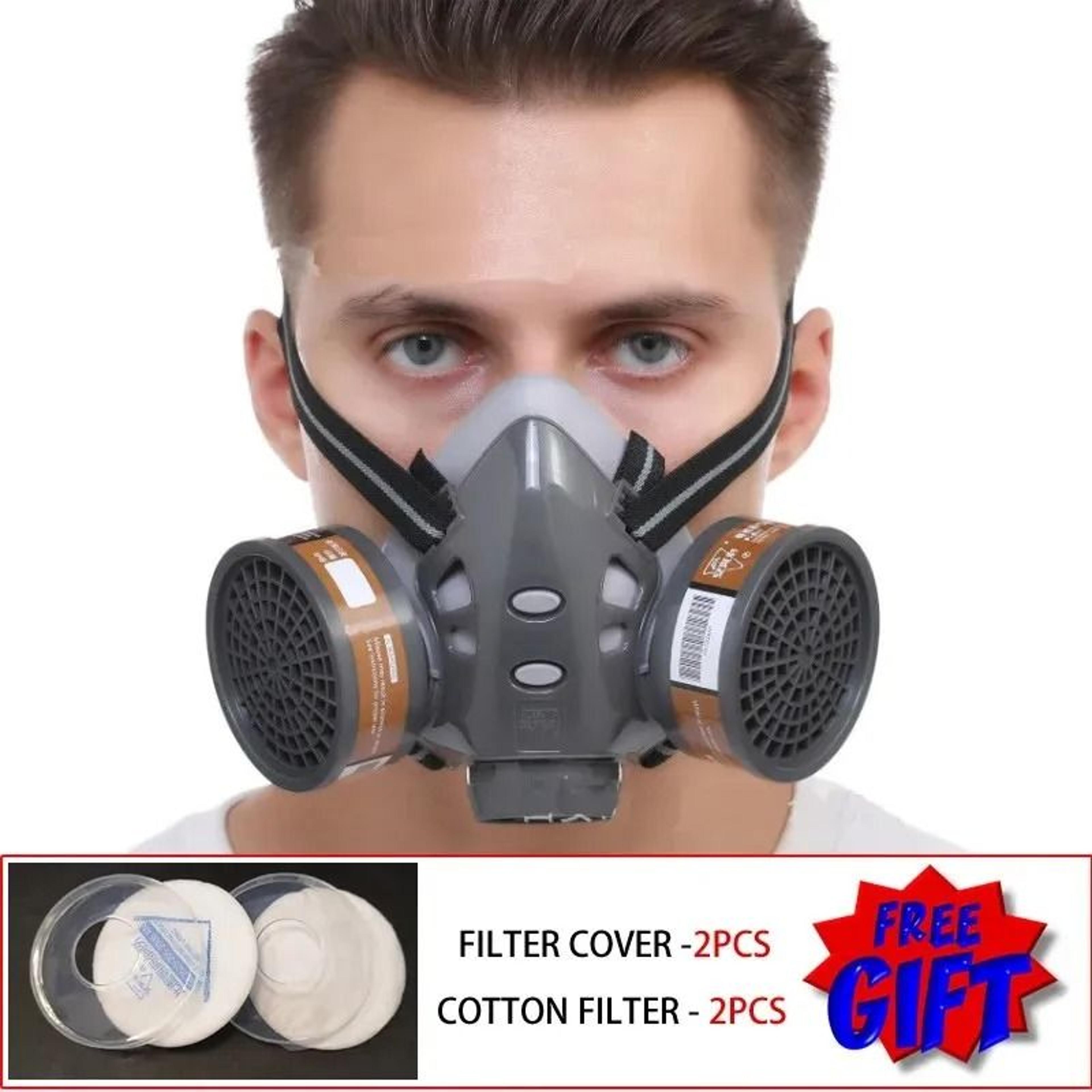 half face respirator mask with dual filters for dust and gas protection