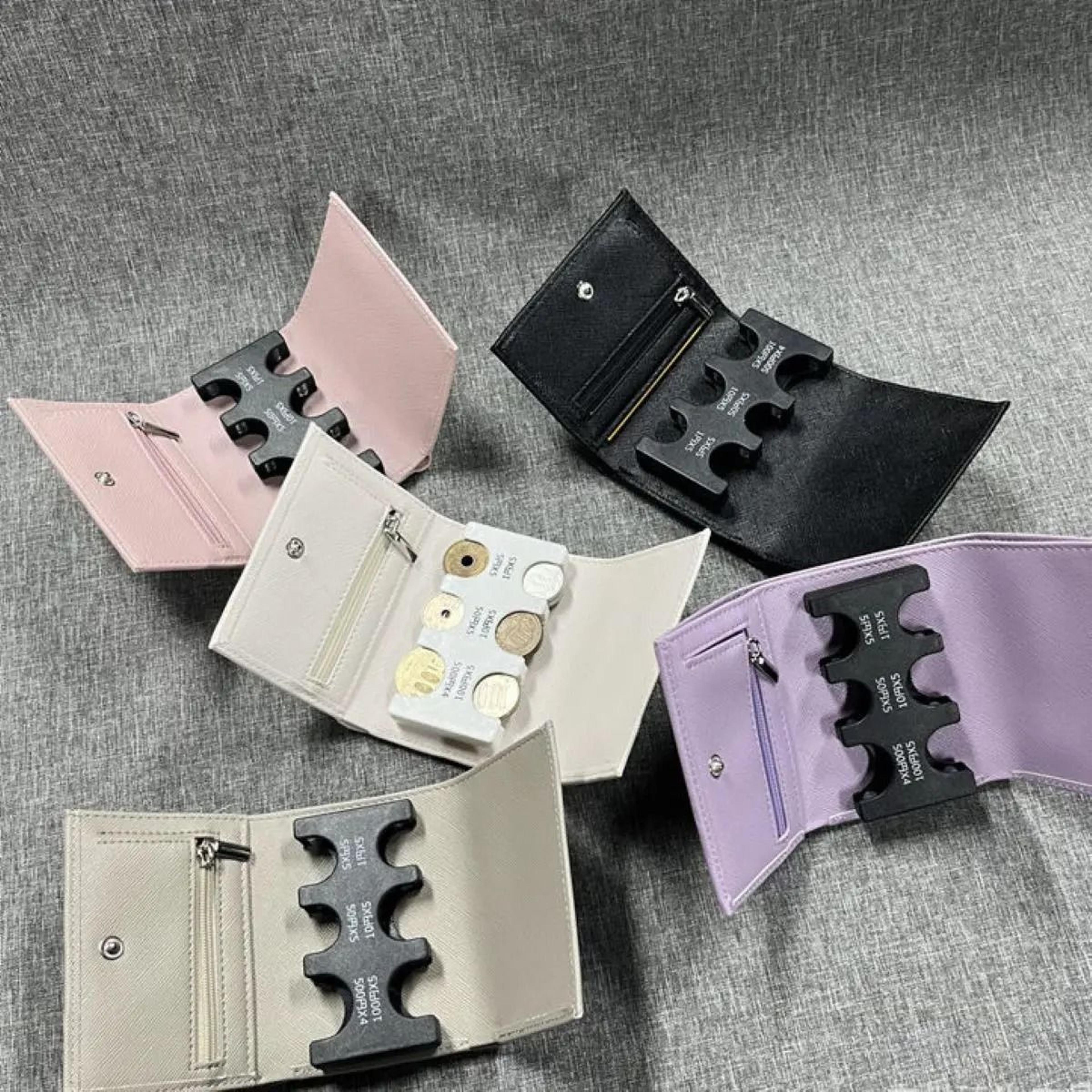 portable coin clip wallet tri fold card case with loss prevention design