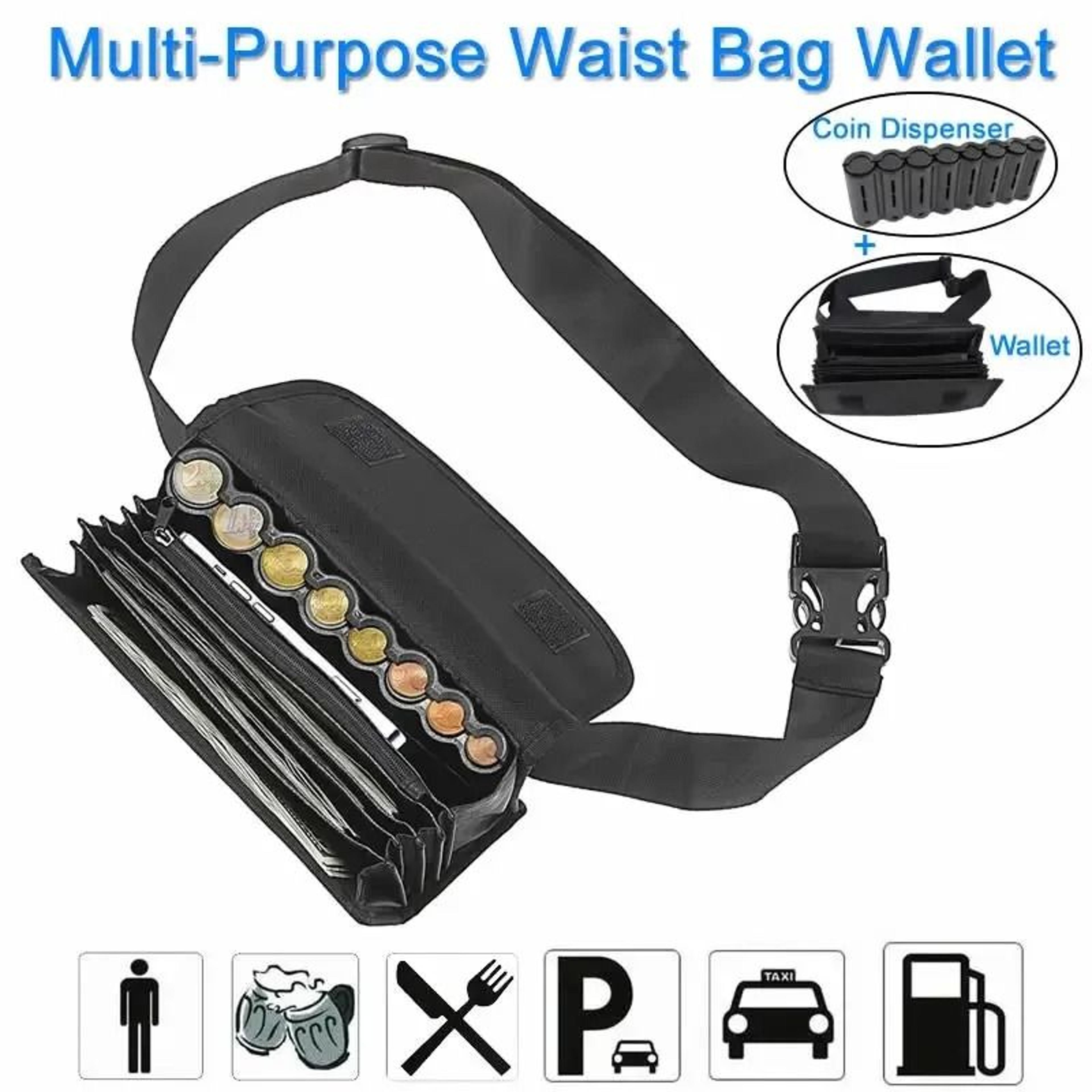 multi pocket waist wallet with euro coin dispenser for servers and cashiers