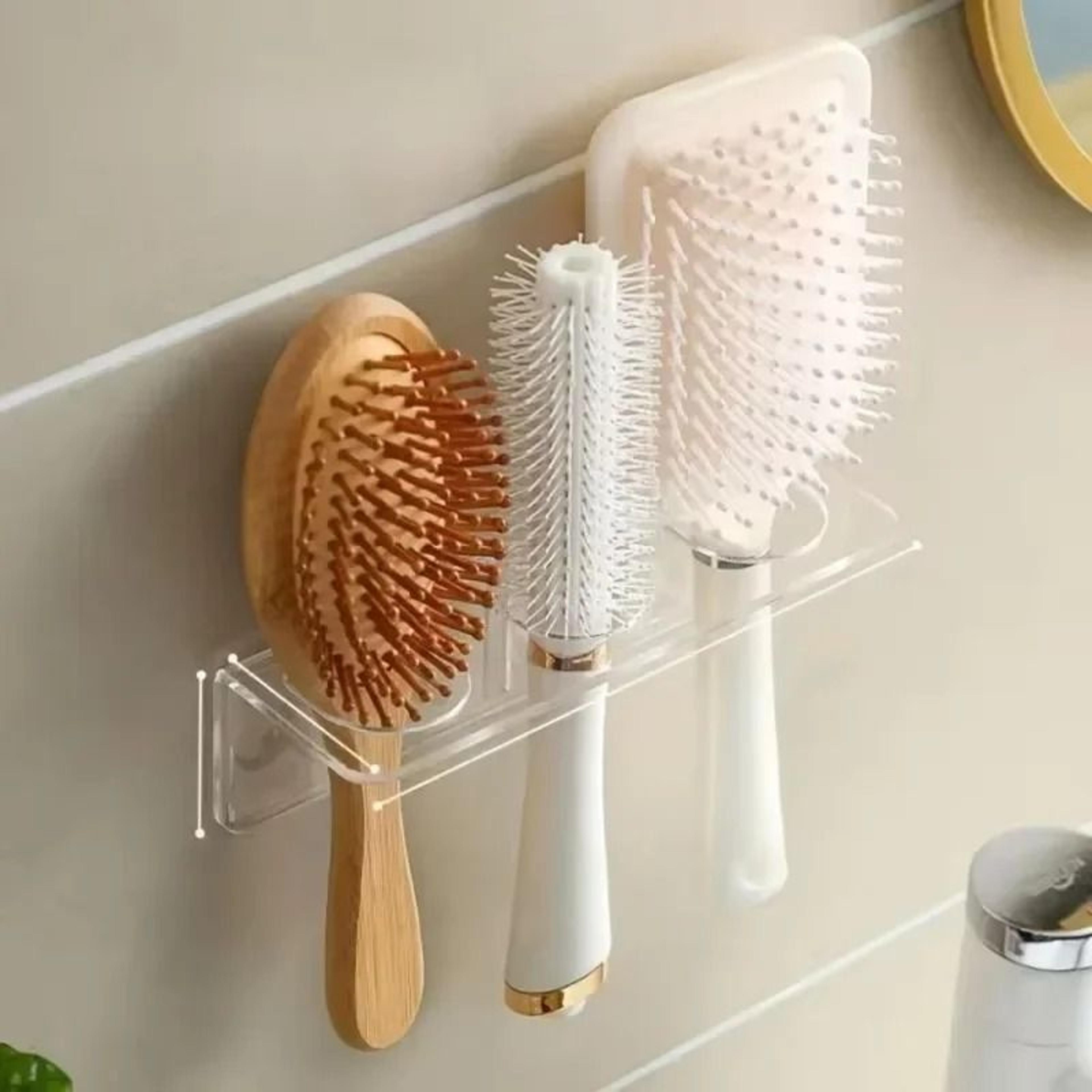 clear acrylic comb holder organizer wall mounted hair brush storage shelf