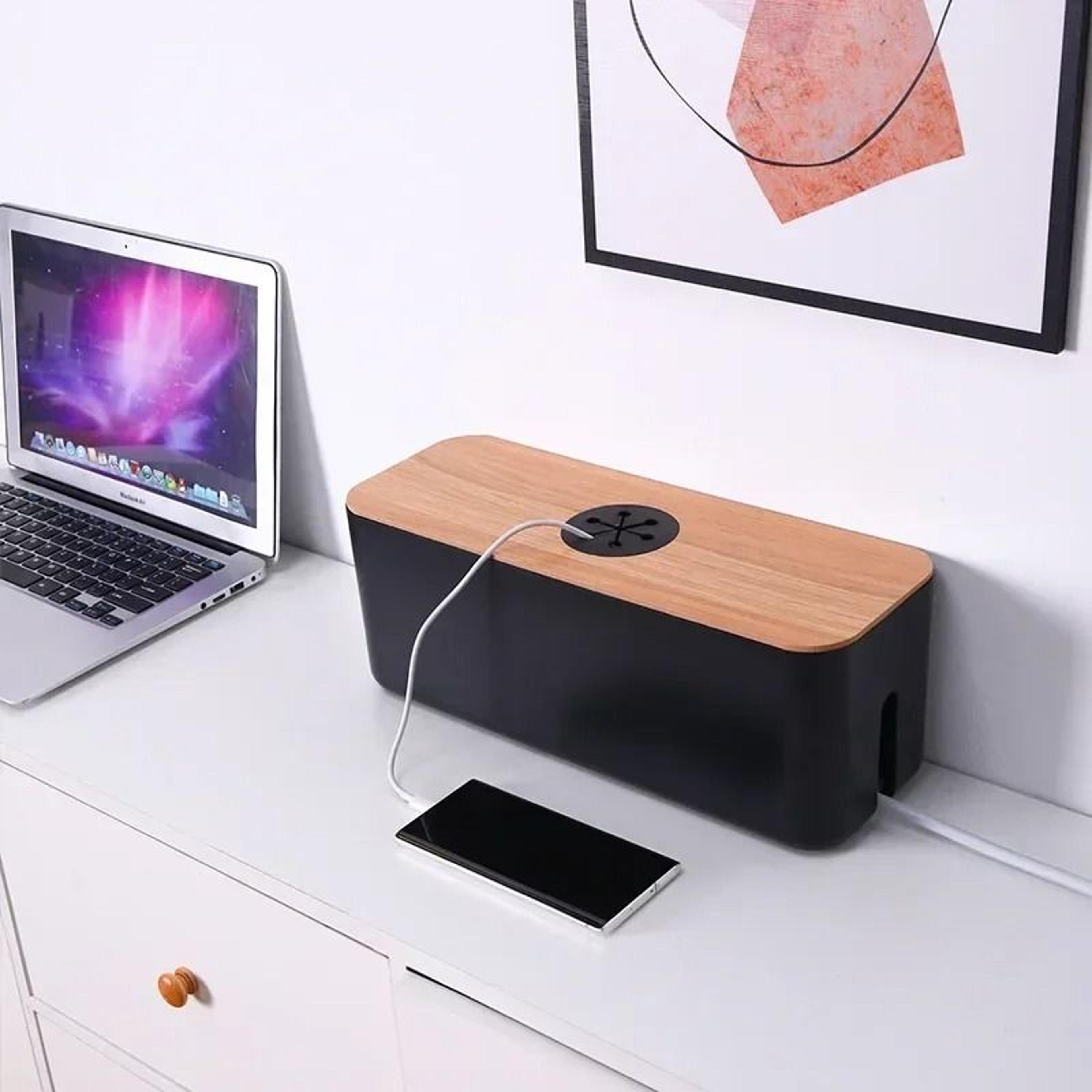 wooden cable storage box charger organizer for home and office