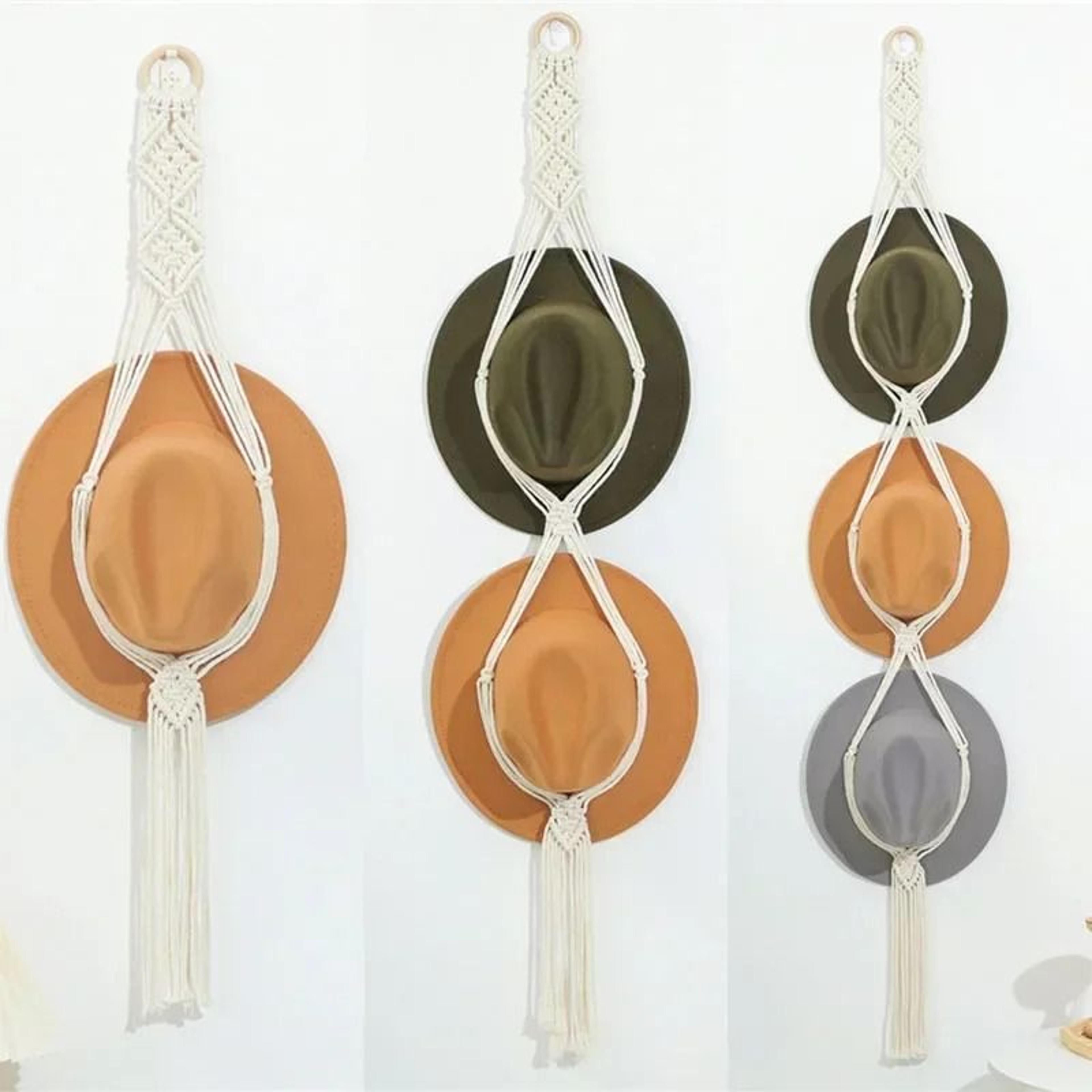 nordic boho cotton hanging hat organizer with macrame wall storage