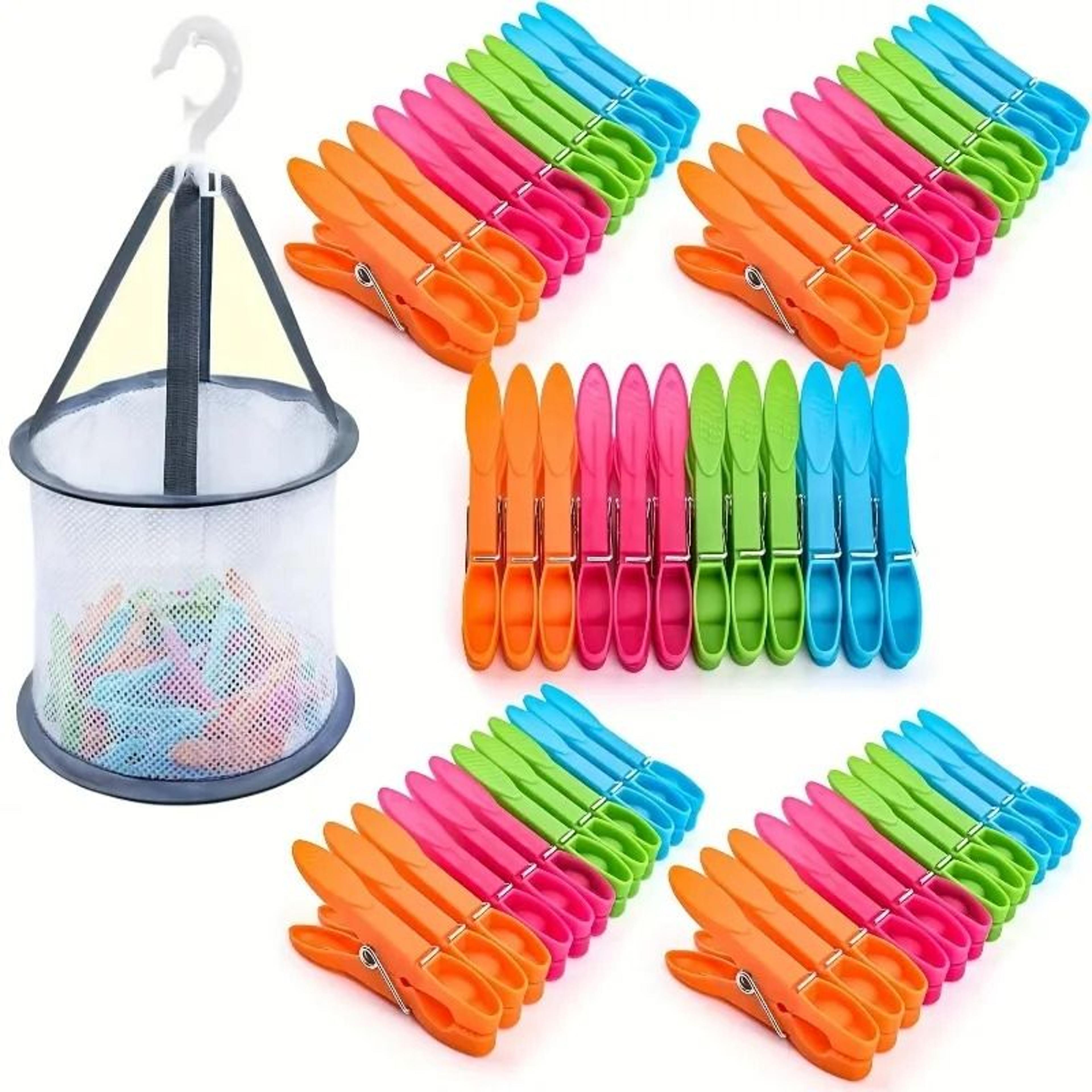 windproof hanging laundry clips with storage basket organizer