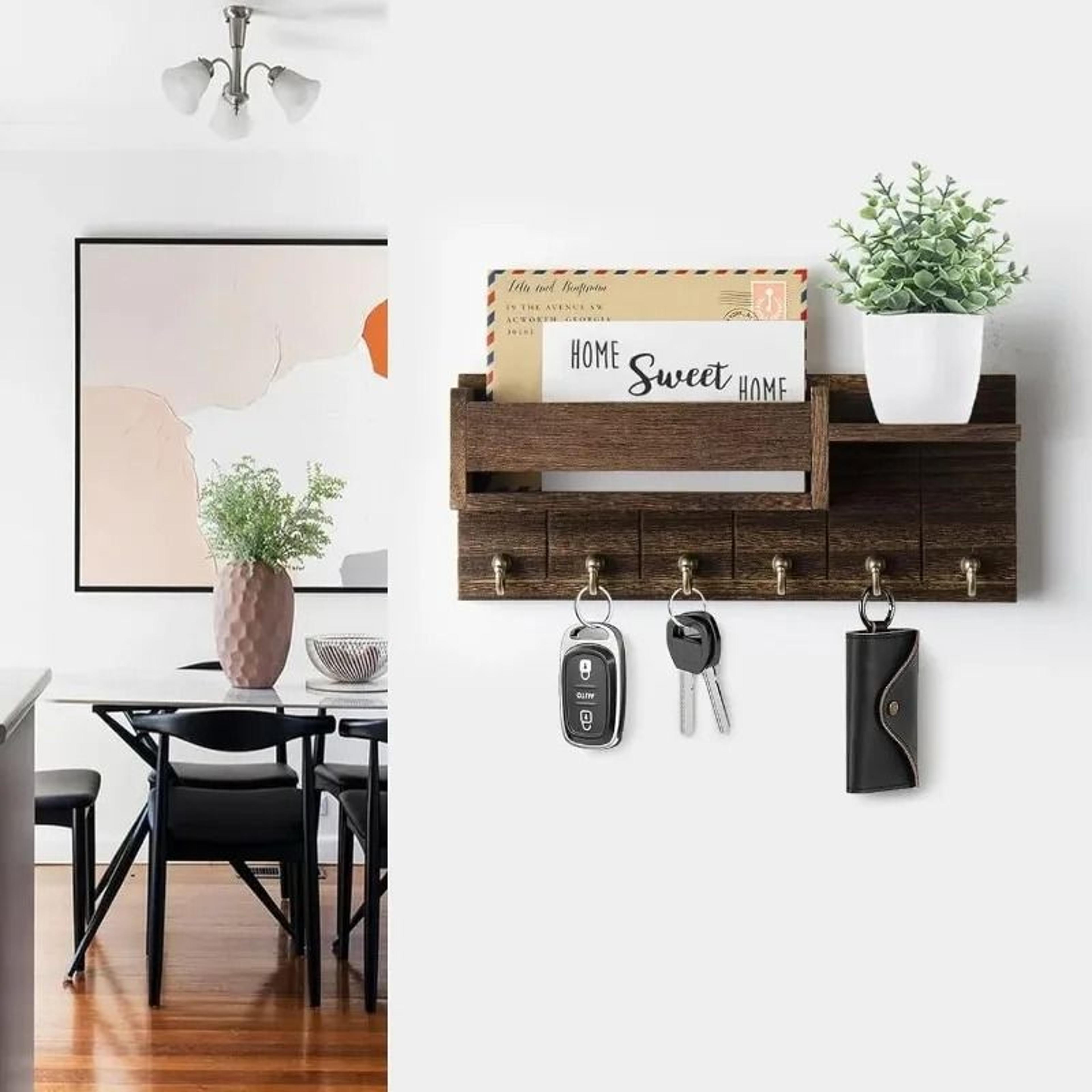 rustic wall mounted key rack and mail organizer with shelf