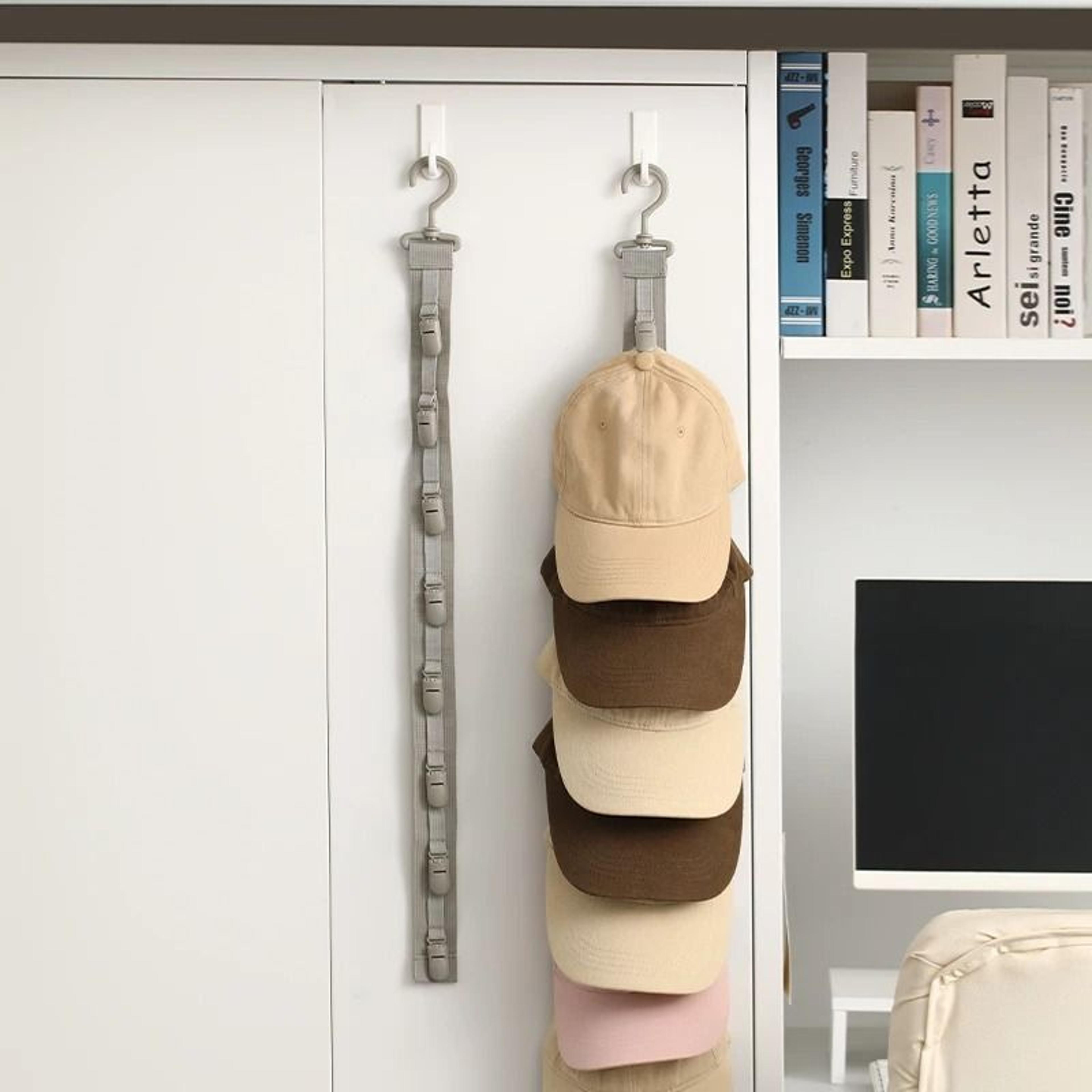 hanging hat organizer with rope and clips baseball cap storage rack for closet and door