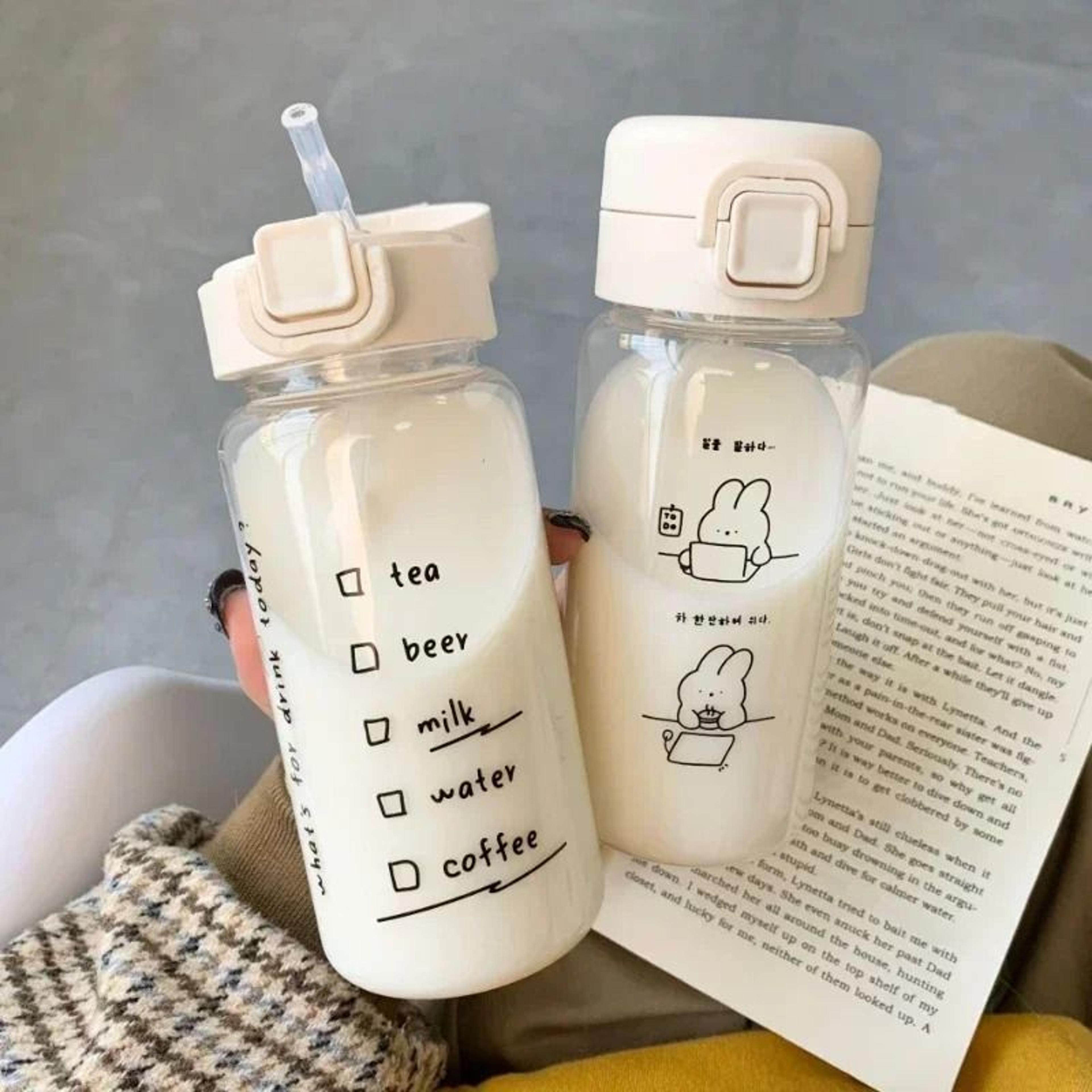 cartoon water bottle with straw leak proof portable plastic drink bottle 350ml