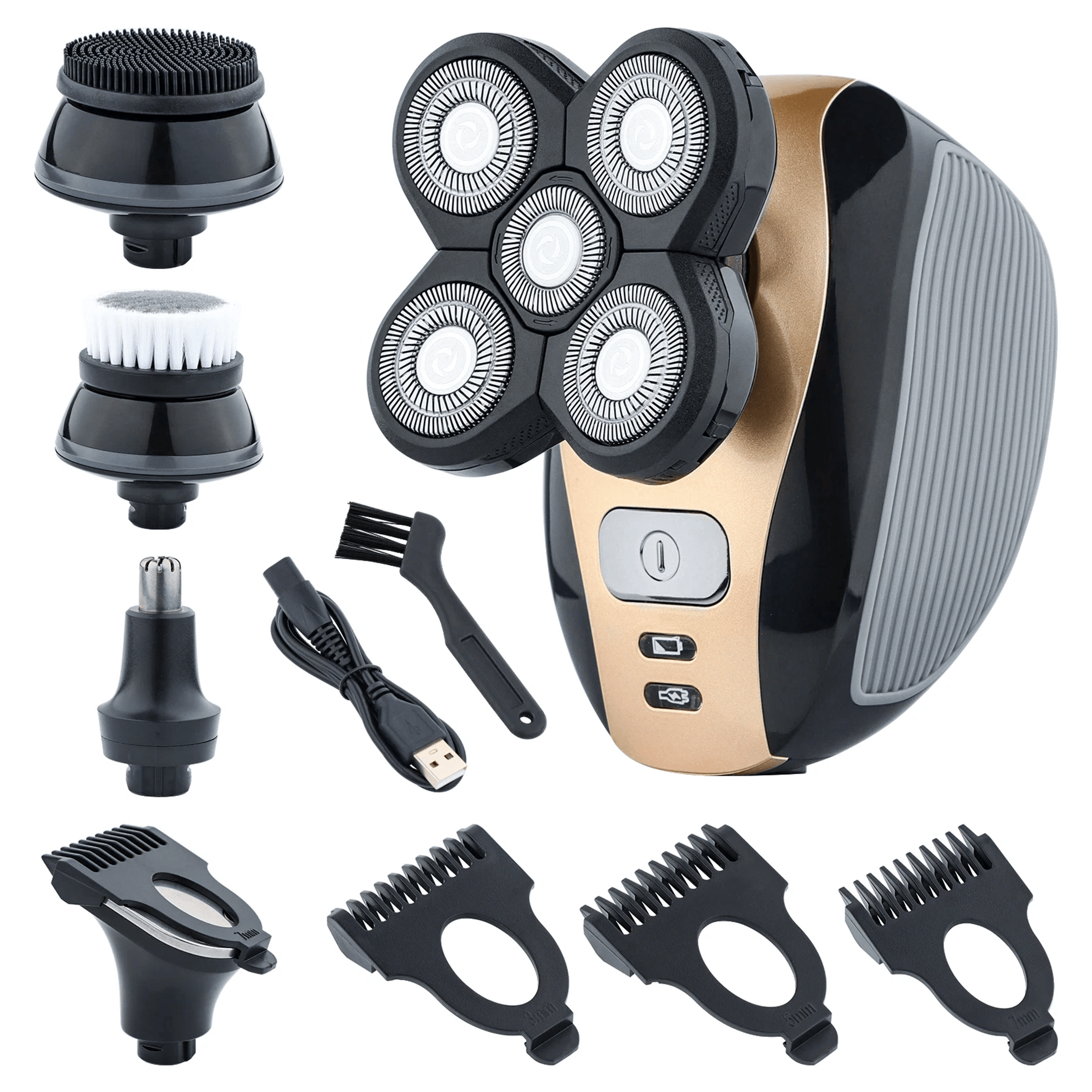 5-in-1 bald head shaver for men with beard trimmer, nose clipper & face cleanser