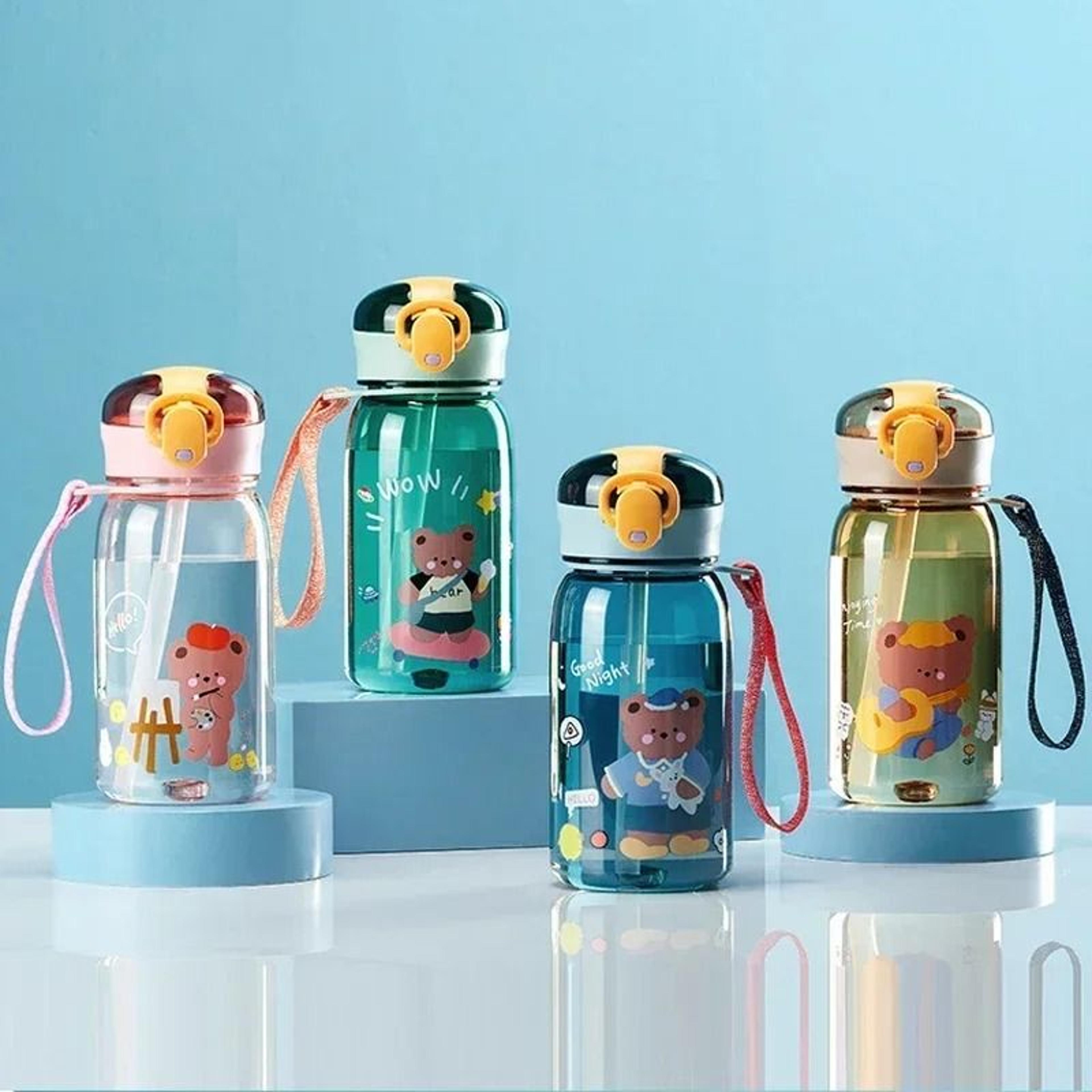 cute cartoon kids straw water bottle bpa free leakproof sippy cup 400ml