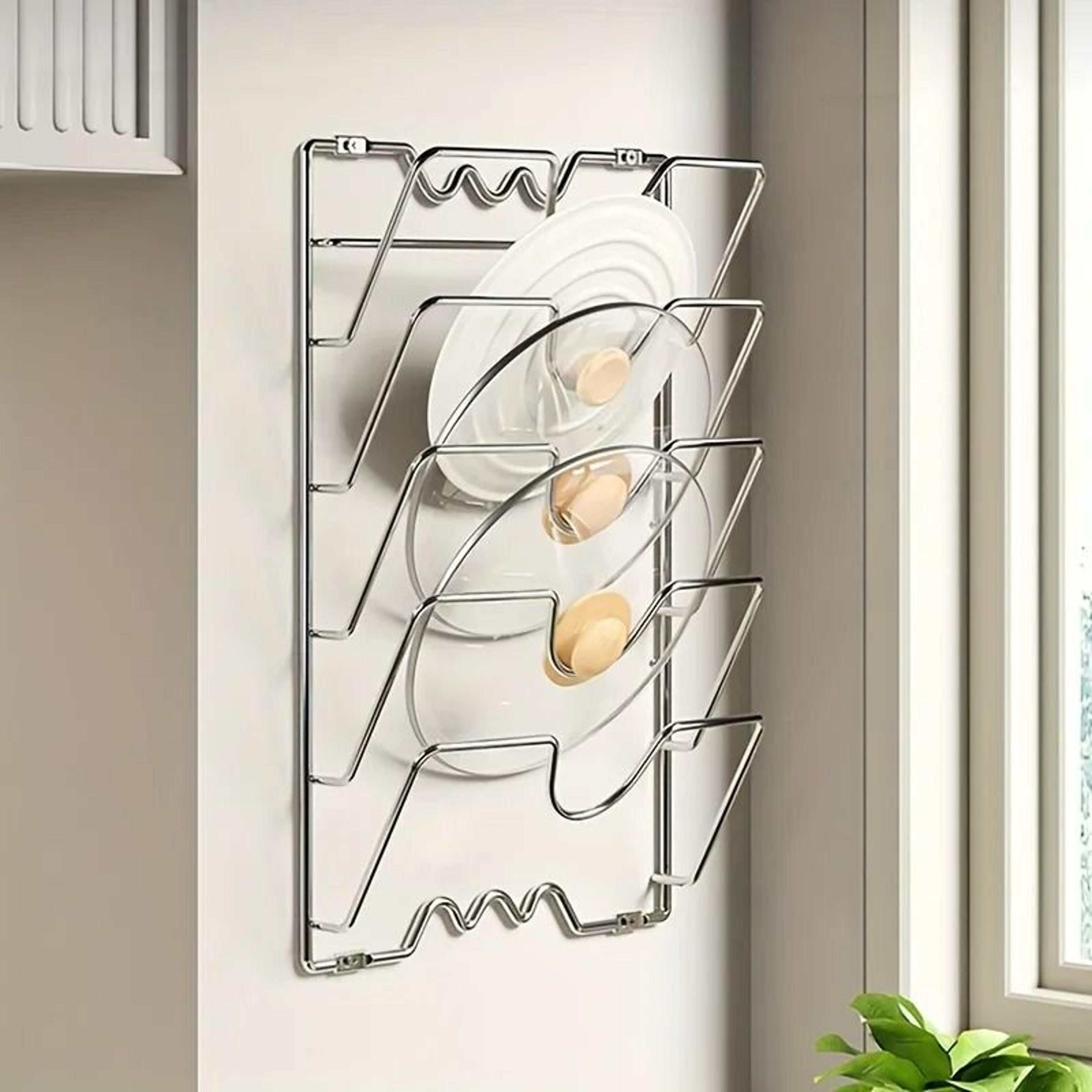 wall mounted metal pot rack multi layer kitchen lid and utensil organizer