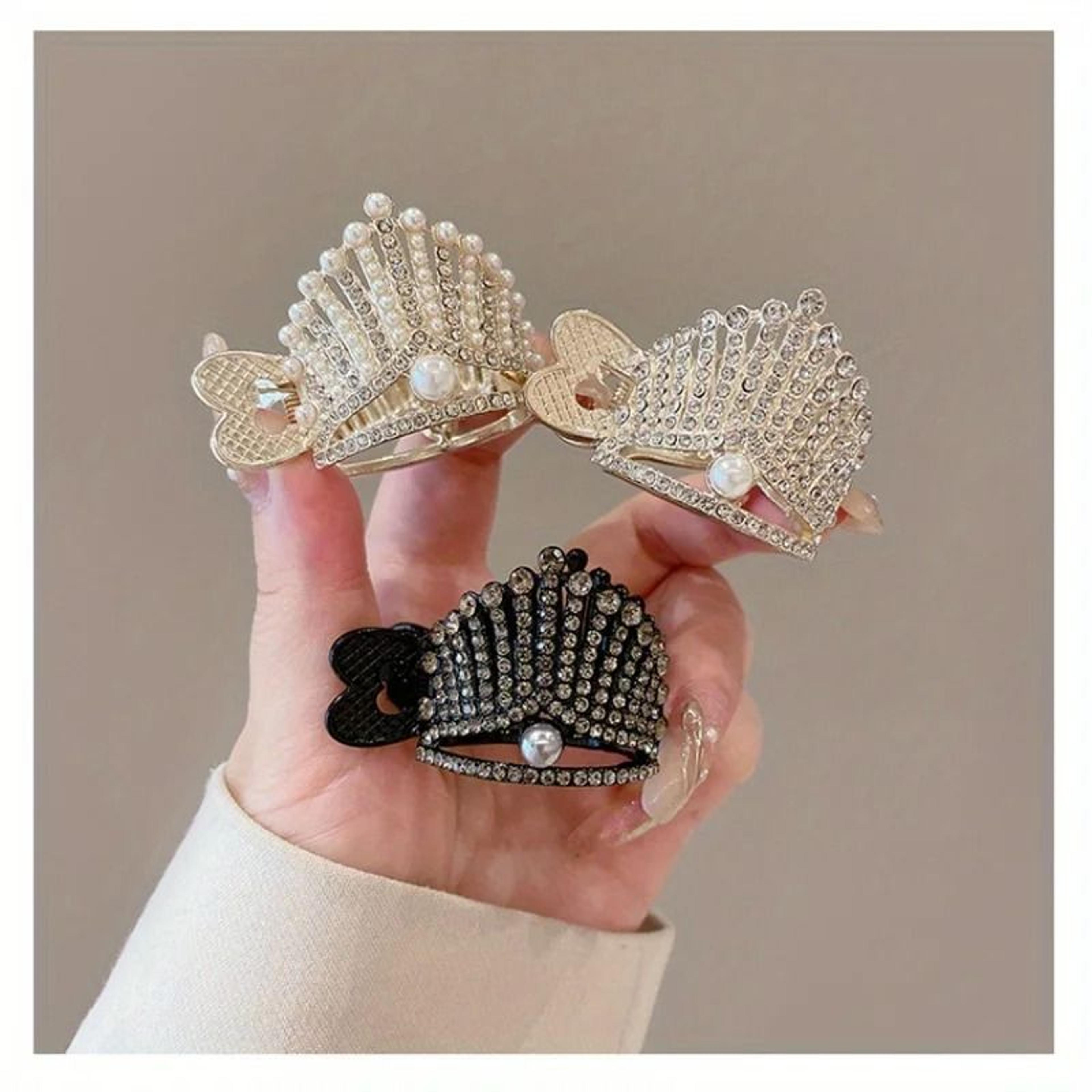 elegant crystal shark hair claw pearl ponytail clip for women