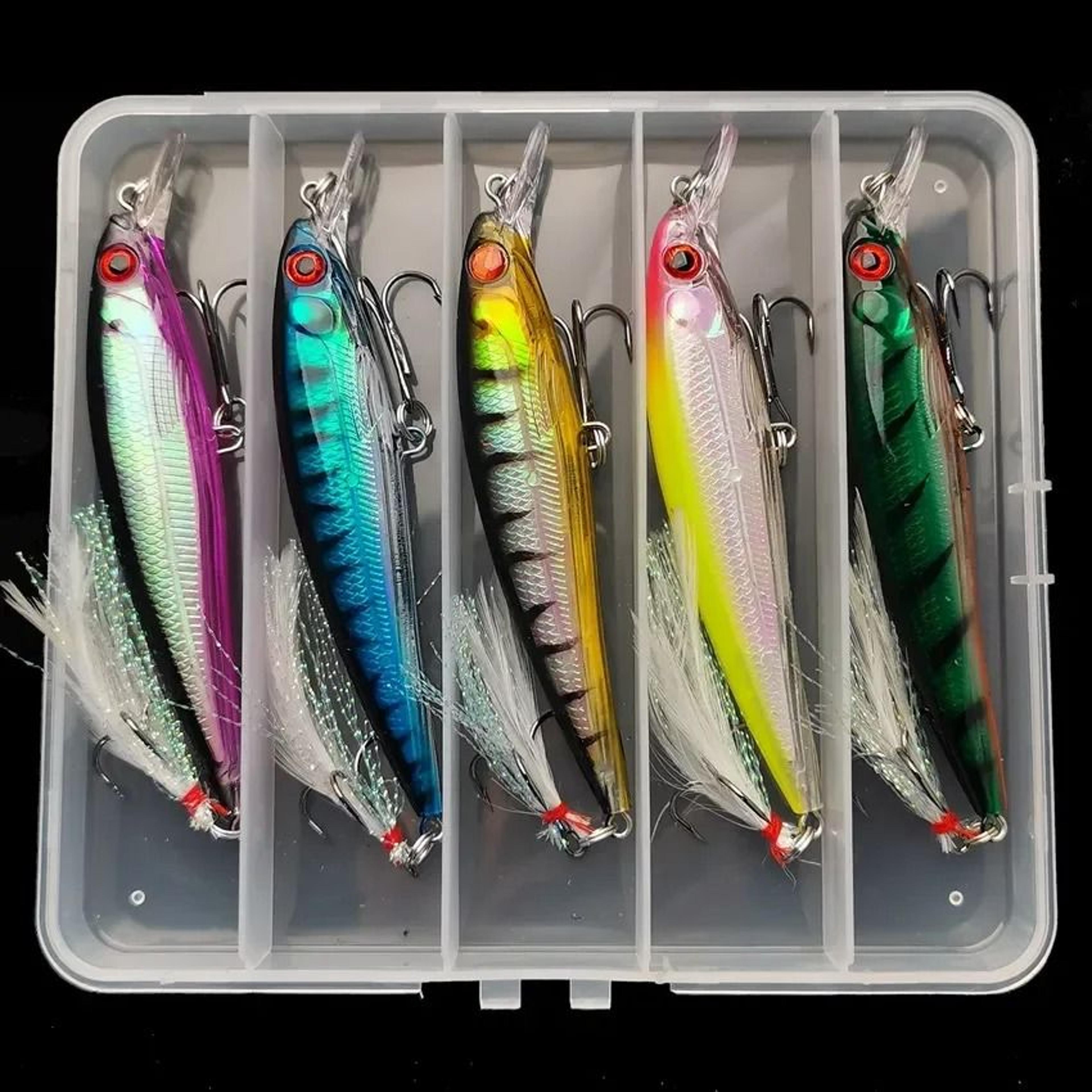 laser minnow fishing lure set hard bait with feather treble hooks