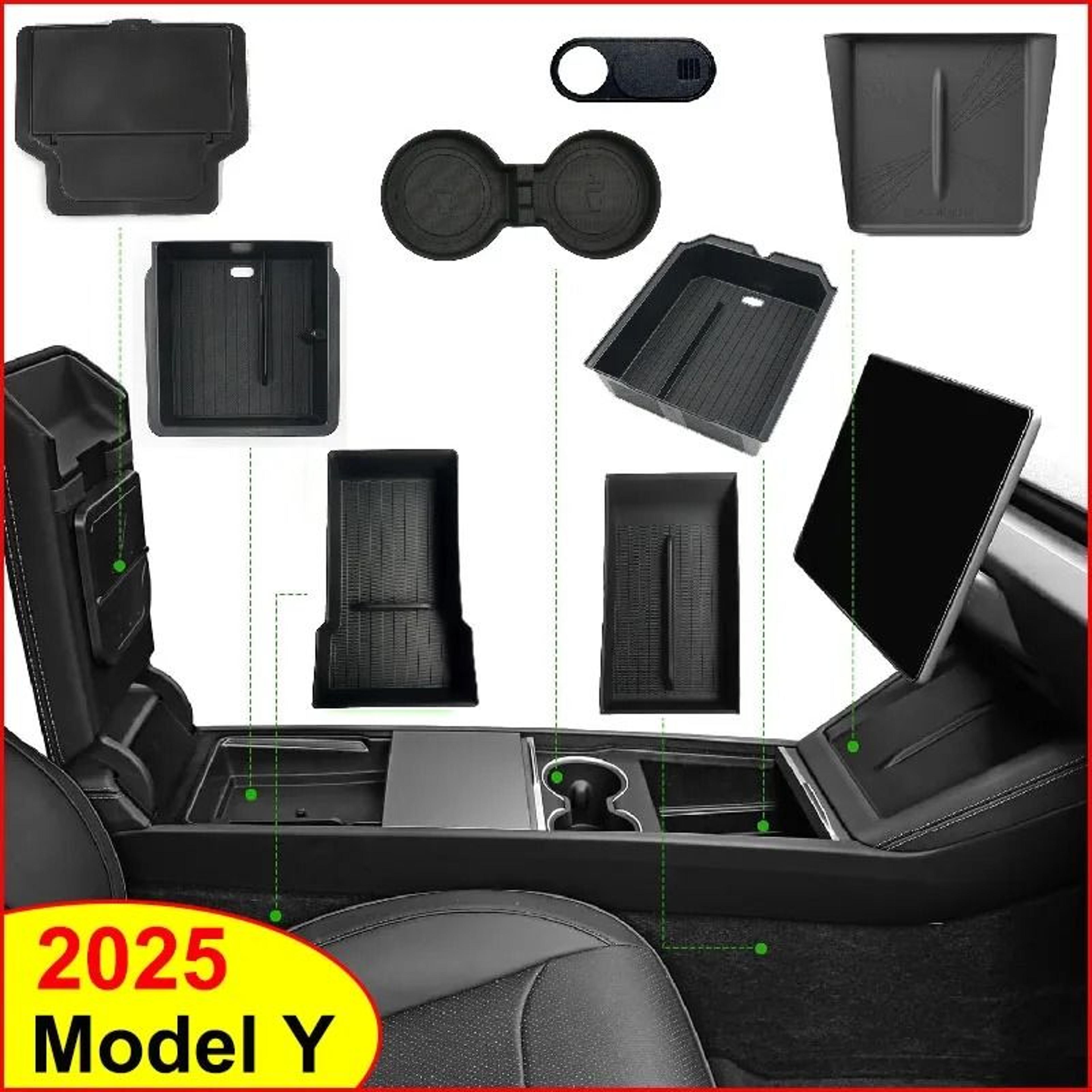 tesla model y 2025 juniper console & armrest storage organizer box – custom fit interior storage solution