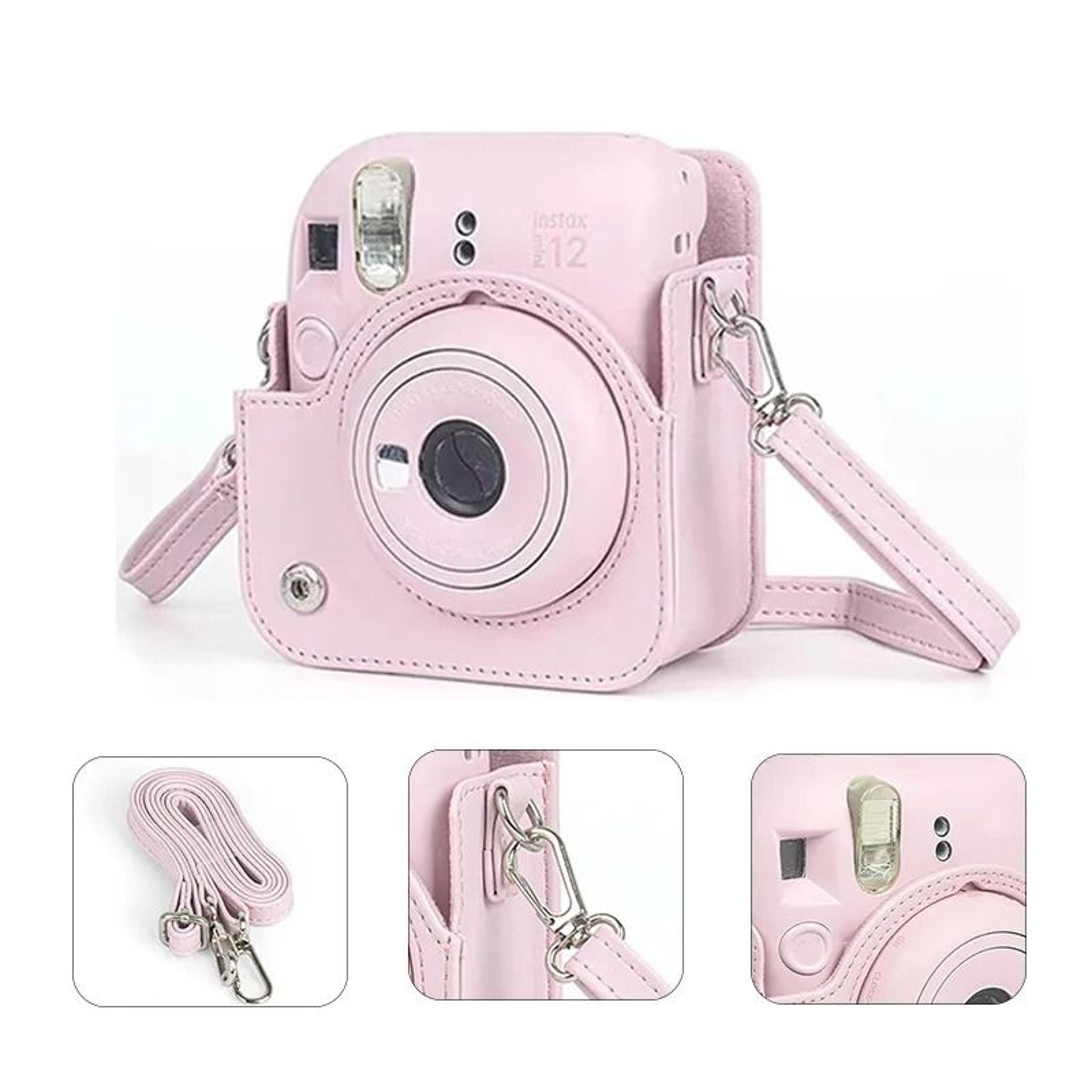 pu leather protective camera case for instax mini 12 with shoulder strap