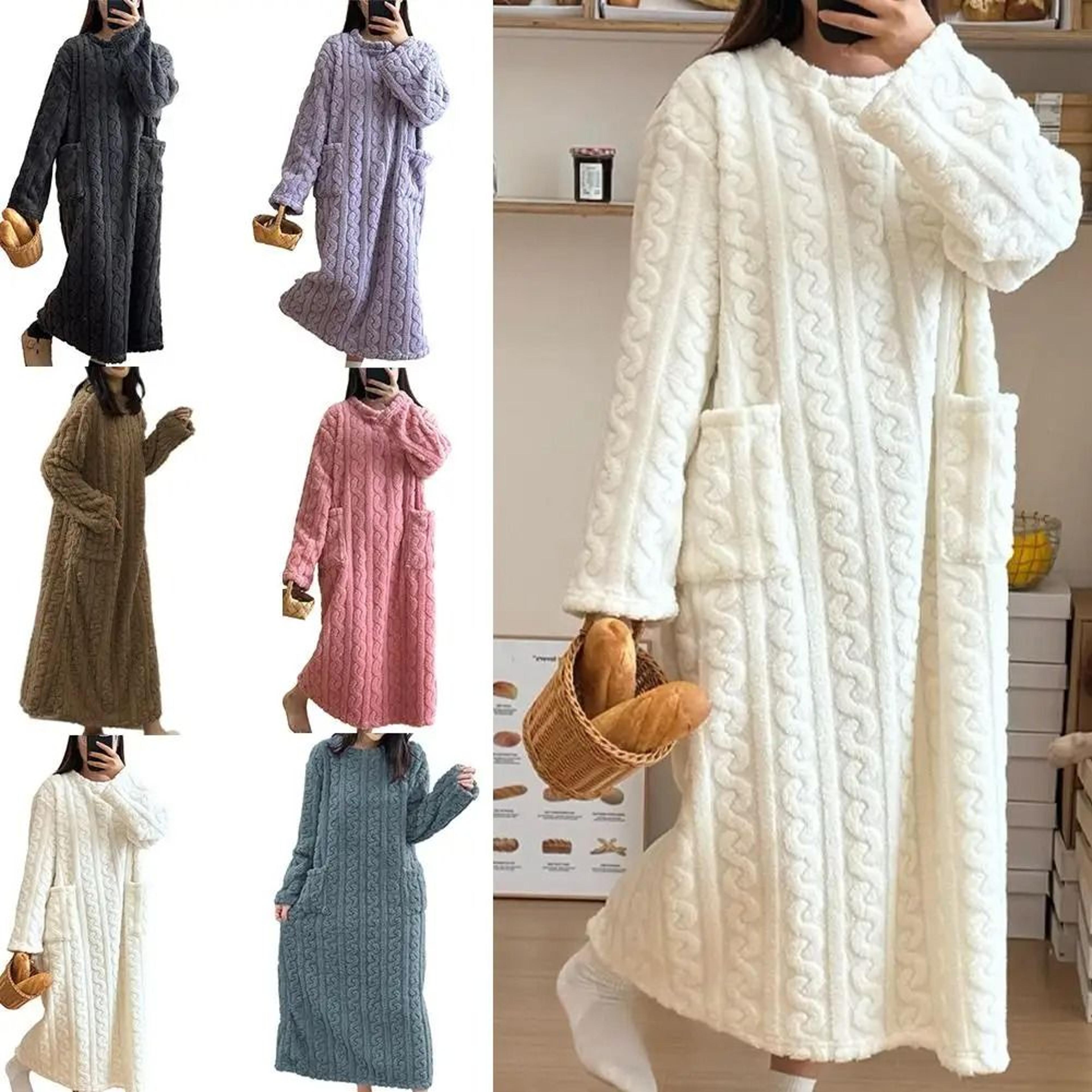 ultra long women flannel pajamas warm coral velvet nightwear homewear robe