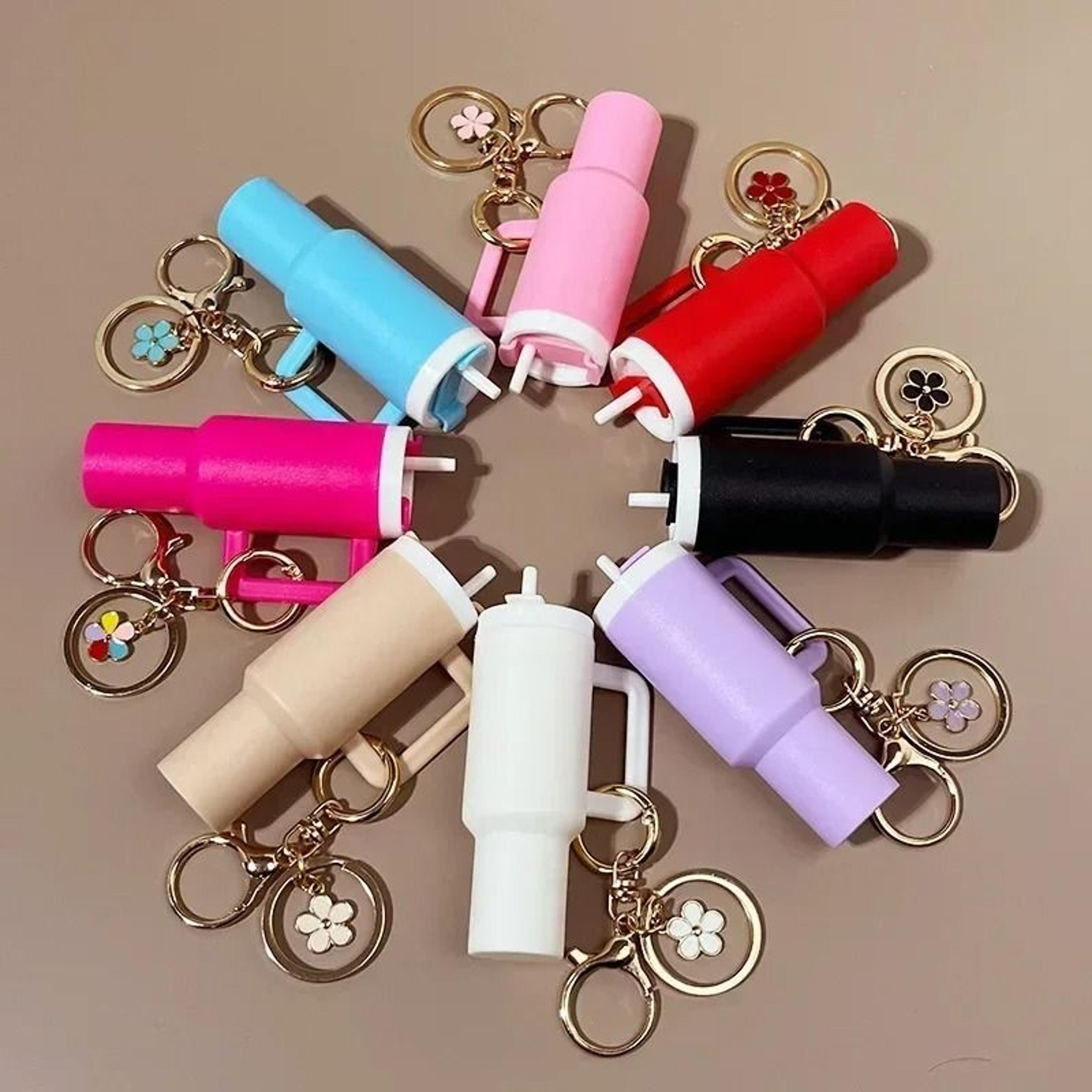 cute ice cup keychain lipstick holder flower pendant bag charm
