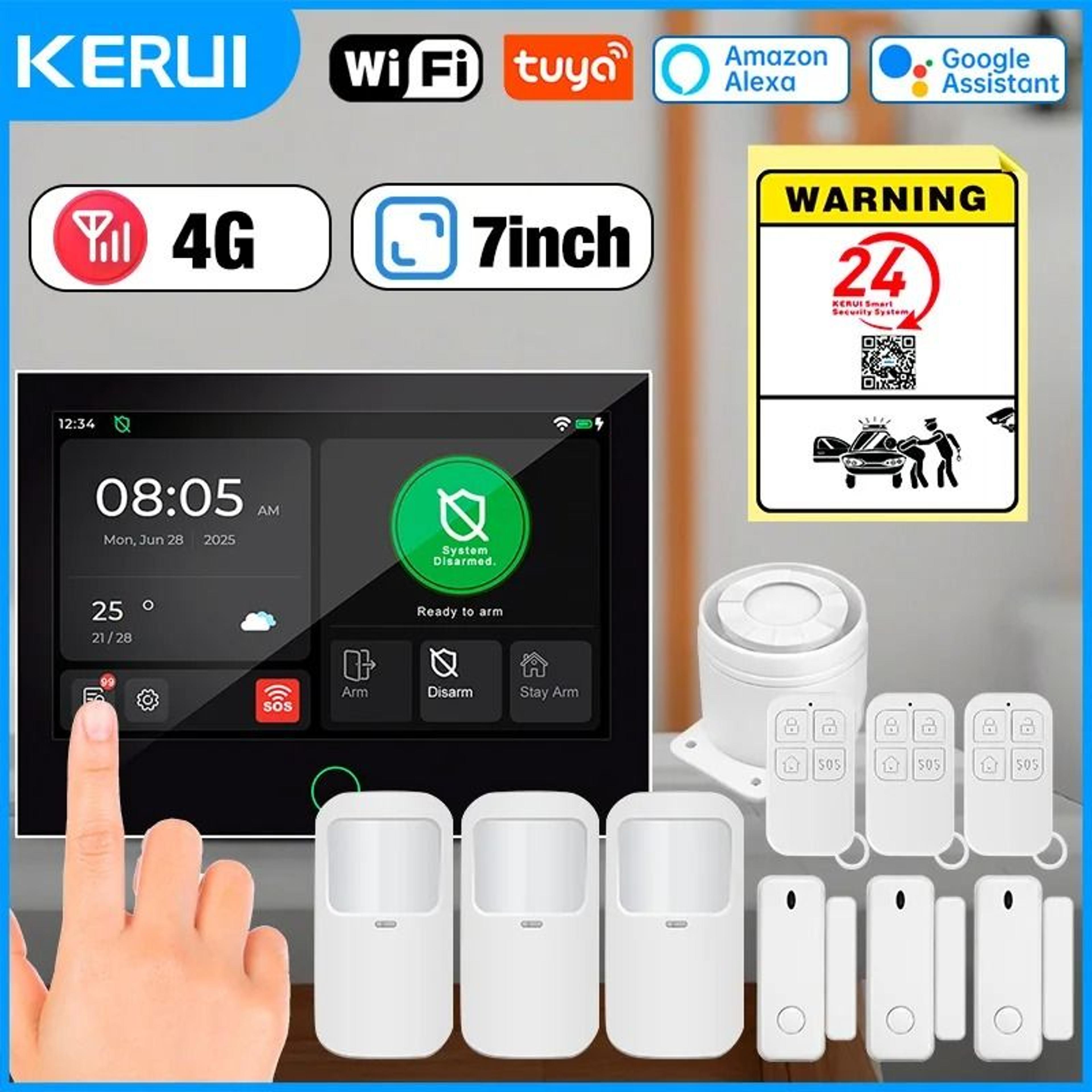 kerui 4g wifi home alarm system tuya smart wireless security kit with 7 inch touch screen