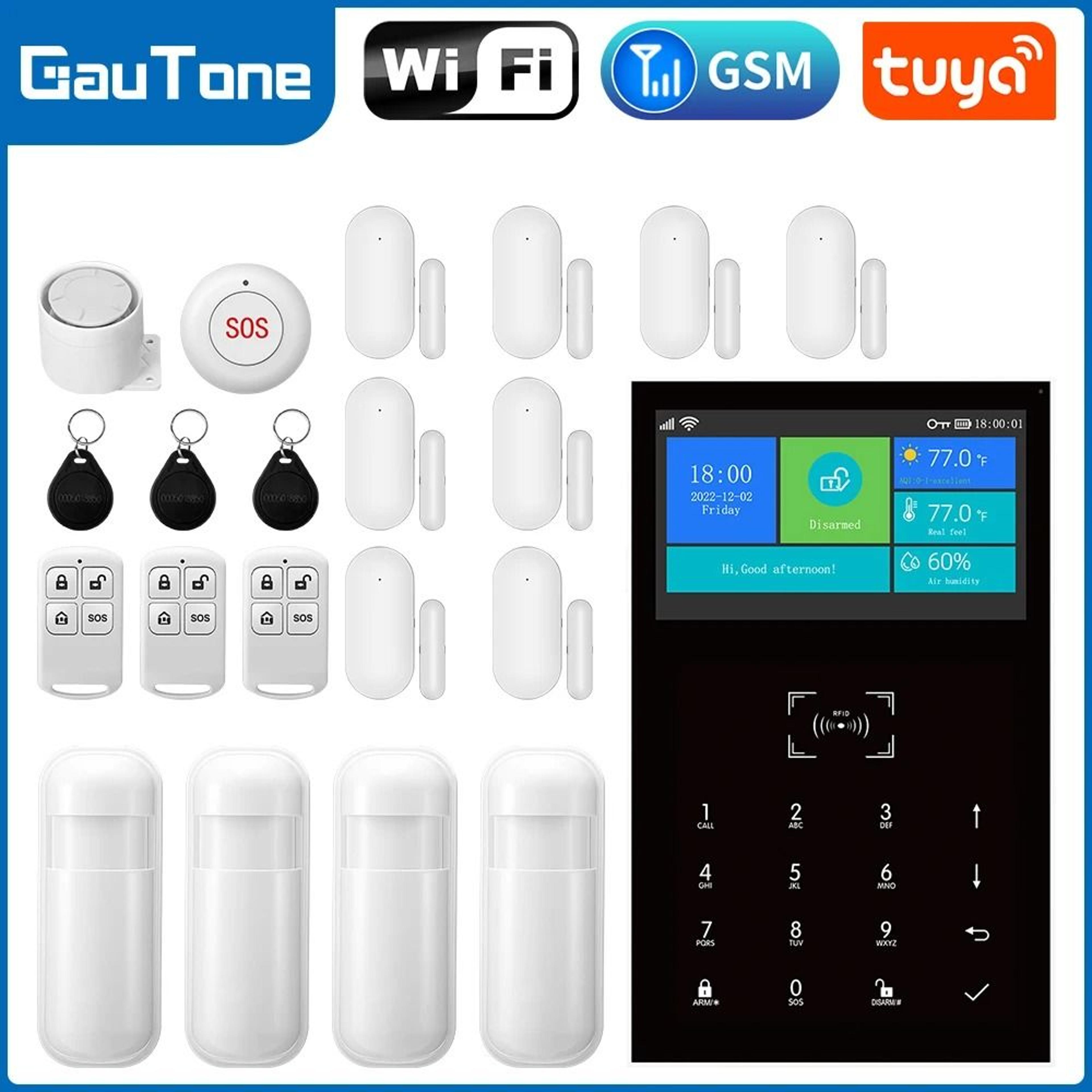 pg109 wifi gsm home alarm system tuya smart wireless security kit with 4.3 inch touch screen