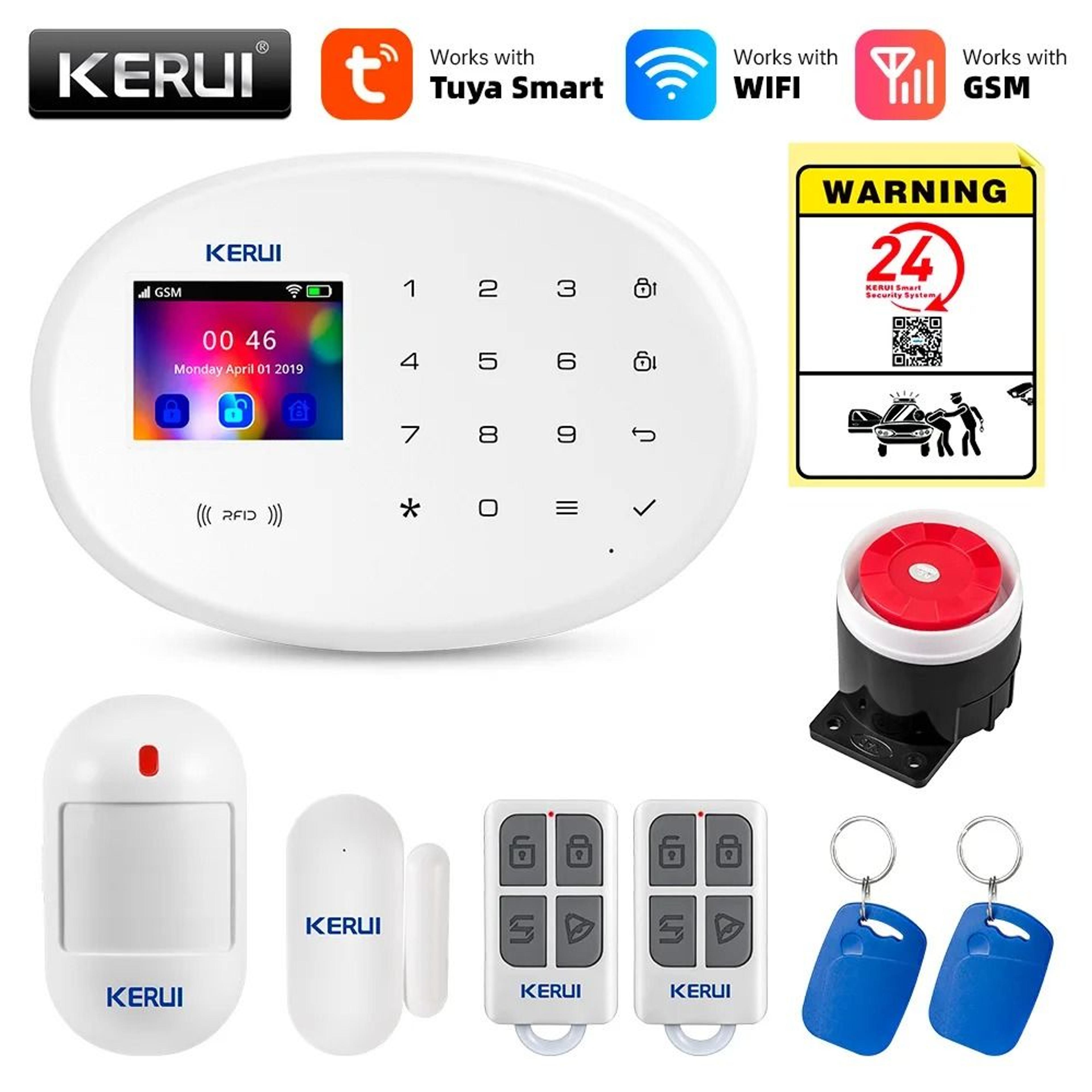 kerui wifi gsm alarm system tuya smart wireless home security kit with motion detector