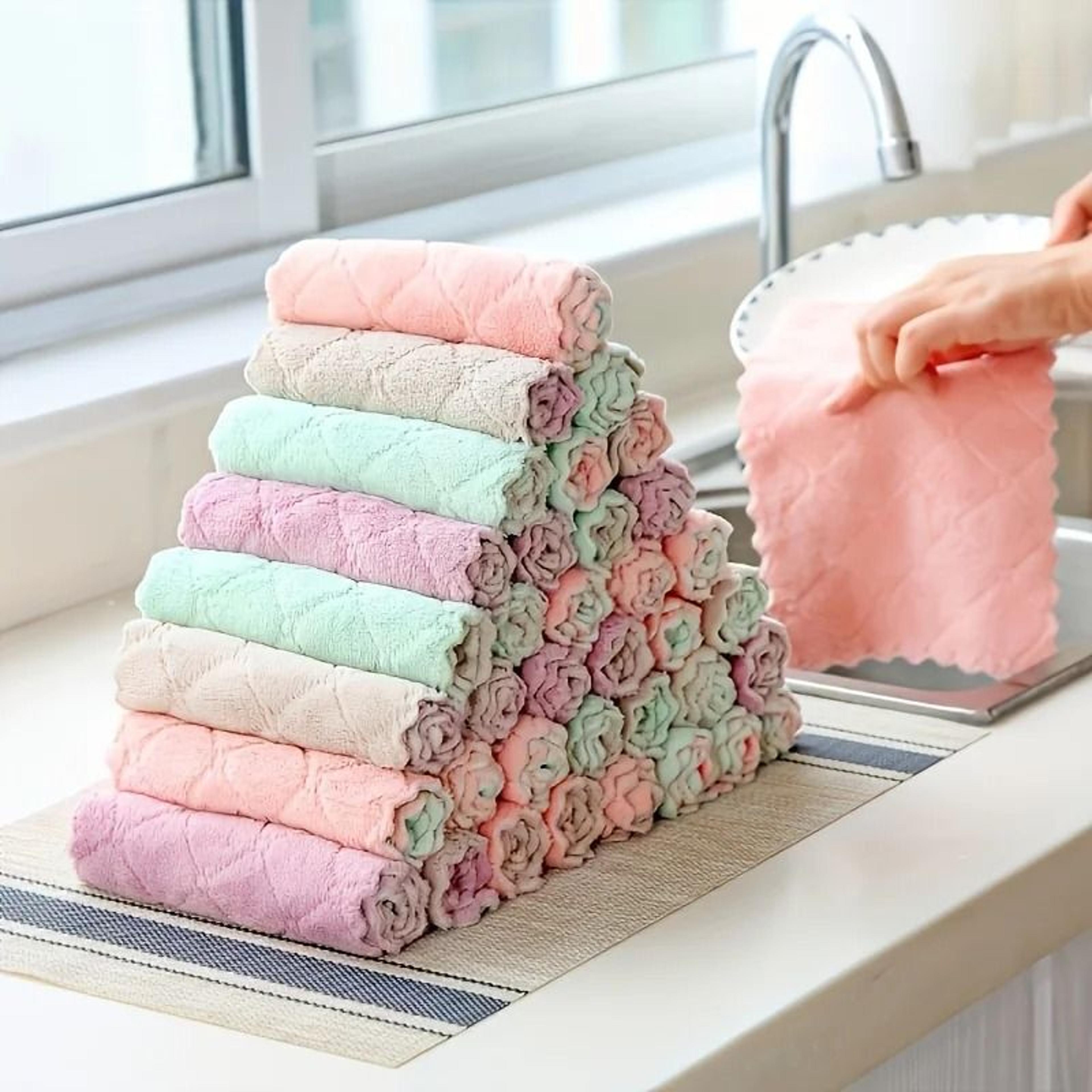 double sided microfiber dish cloth set reusable kitchen cleaning towels for dishes and surfaces