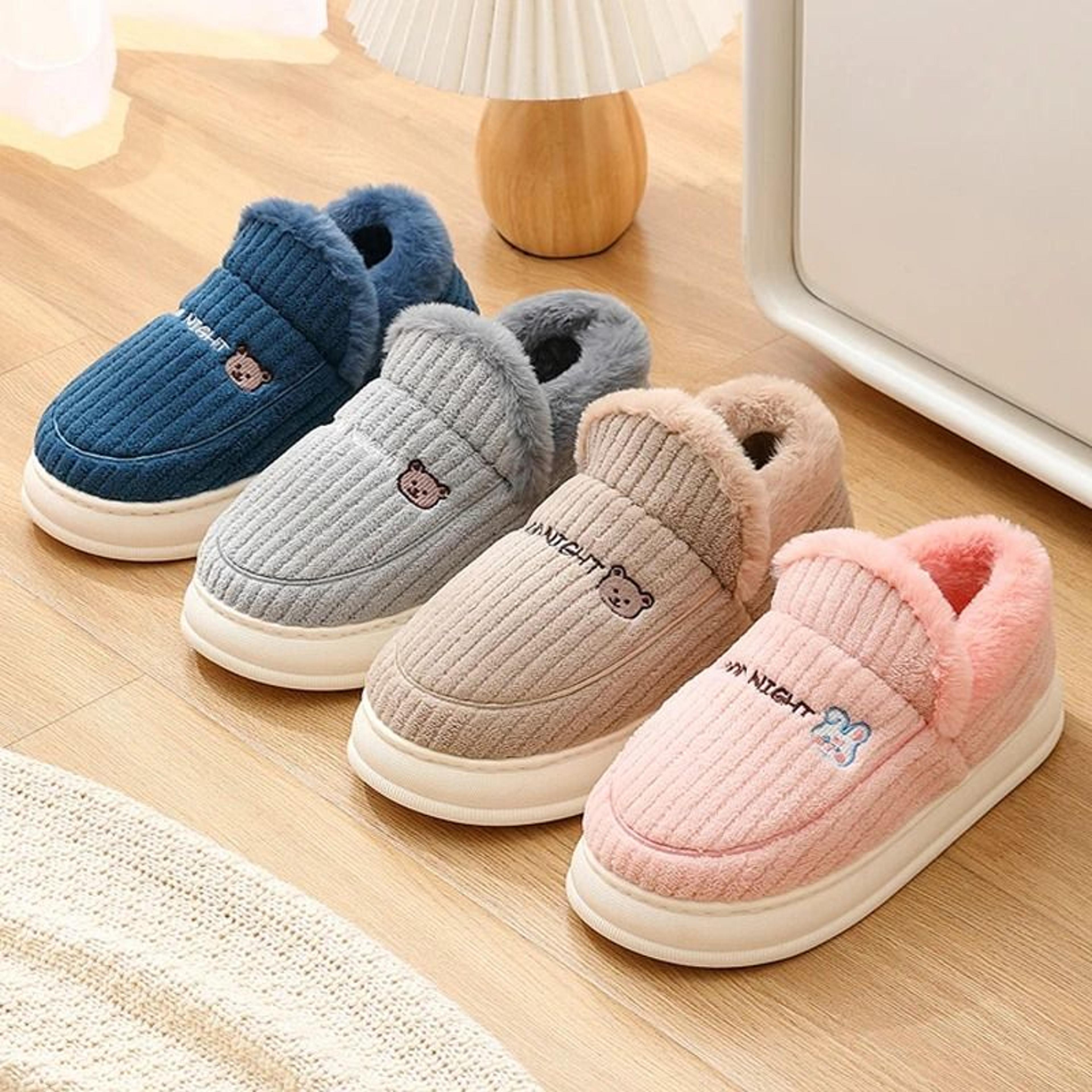 winter fuzzy plush house slippers for women warm soft sole indoor shoes