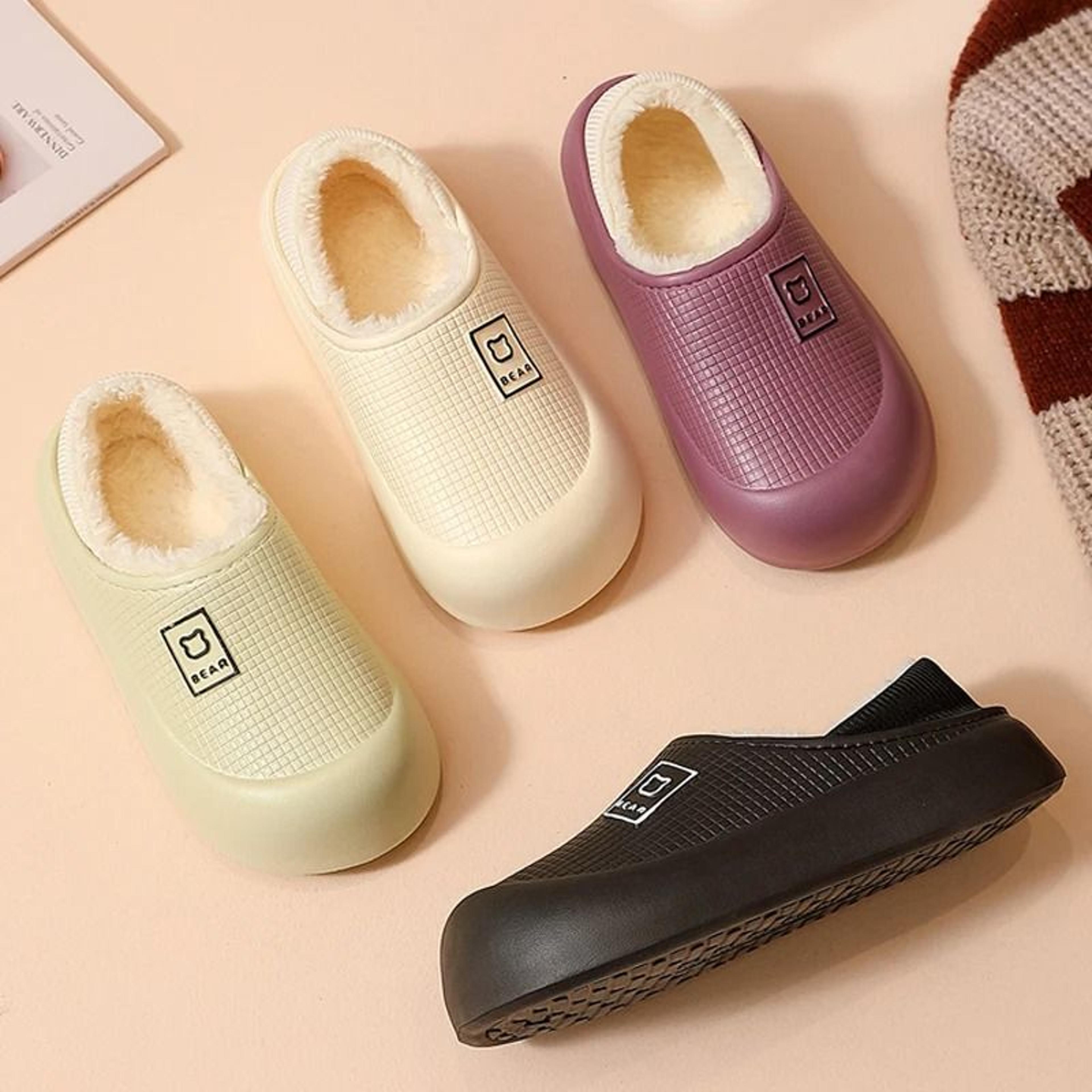 waterproof plush cotton slippers with non slip sole for men and women