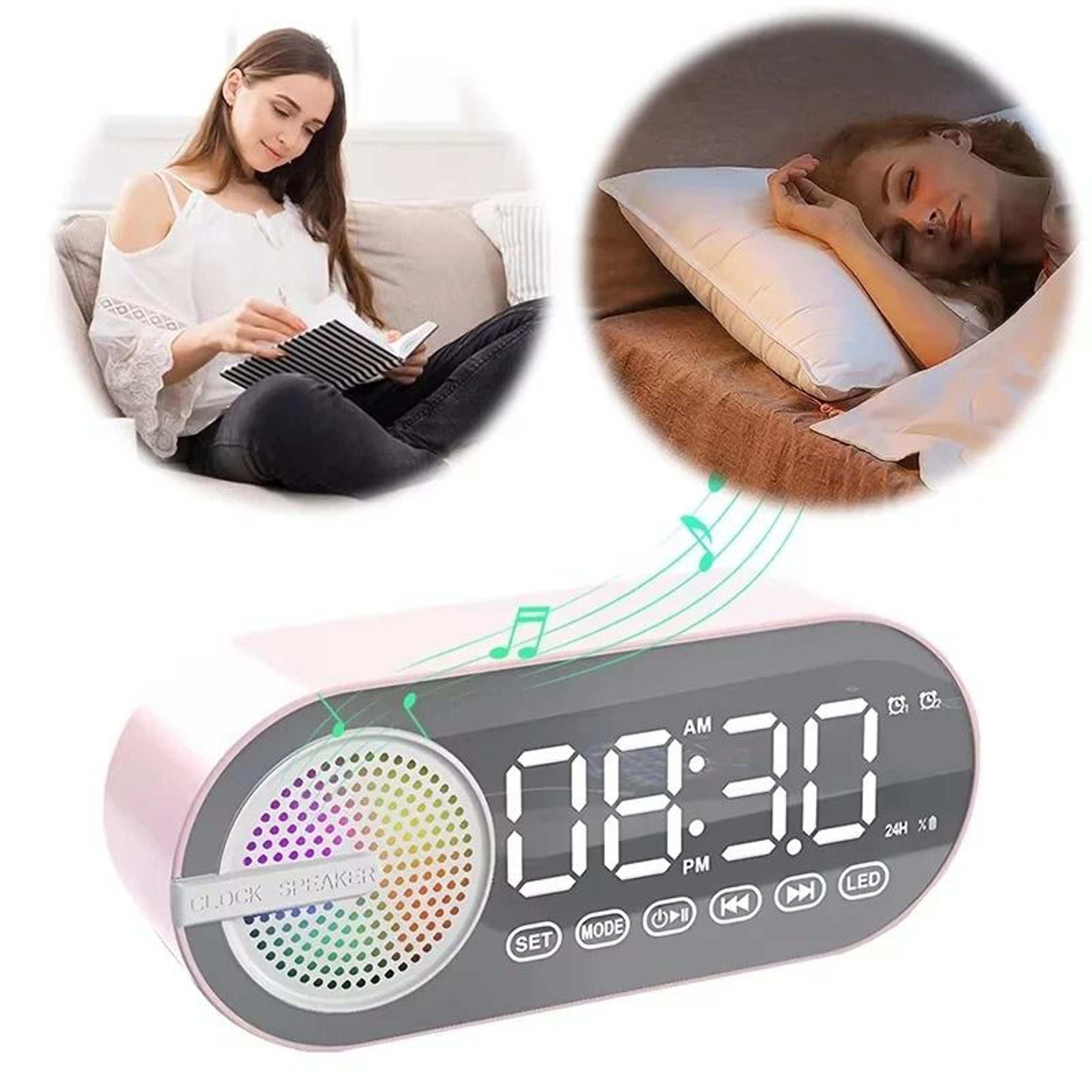 mirror display bluetooth alarm clock speaker with fm radio alarm clock and usb charging