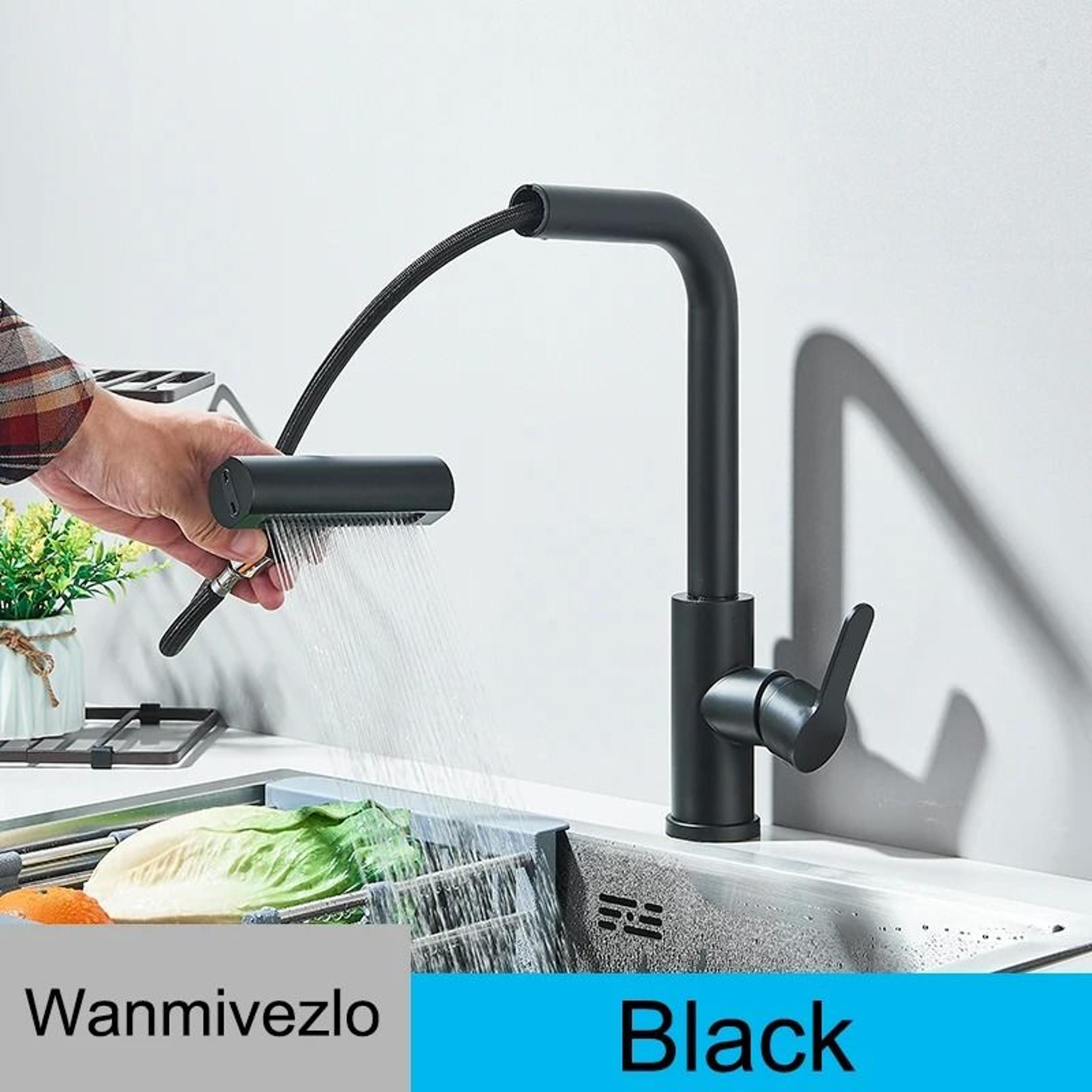flexible kitchen sink faucet pull out mixer tap with 360 rotation and rainfall water flow