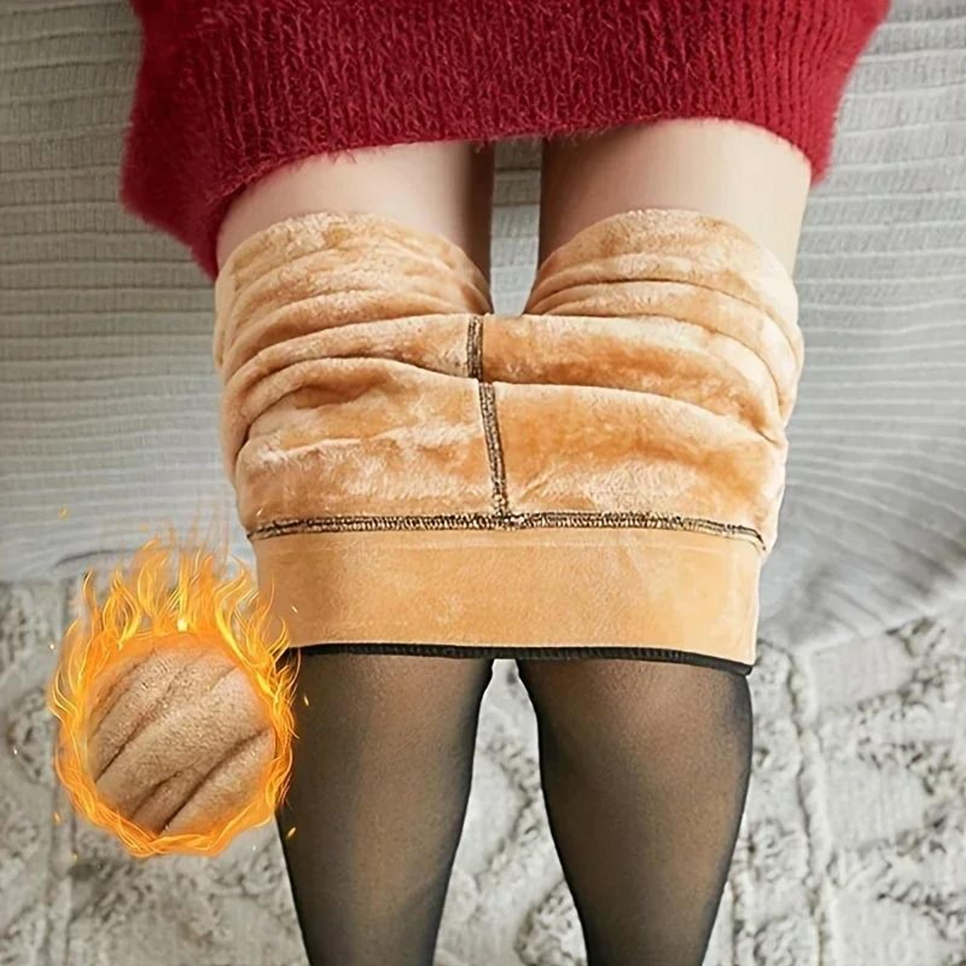 fleece lined fake translucent tights warm skin effect winter pantyhose