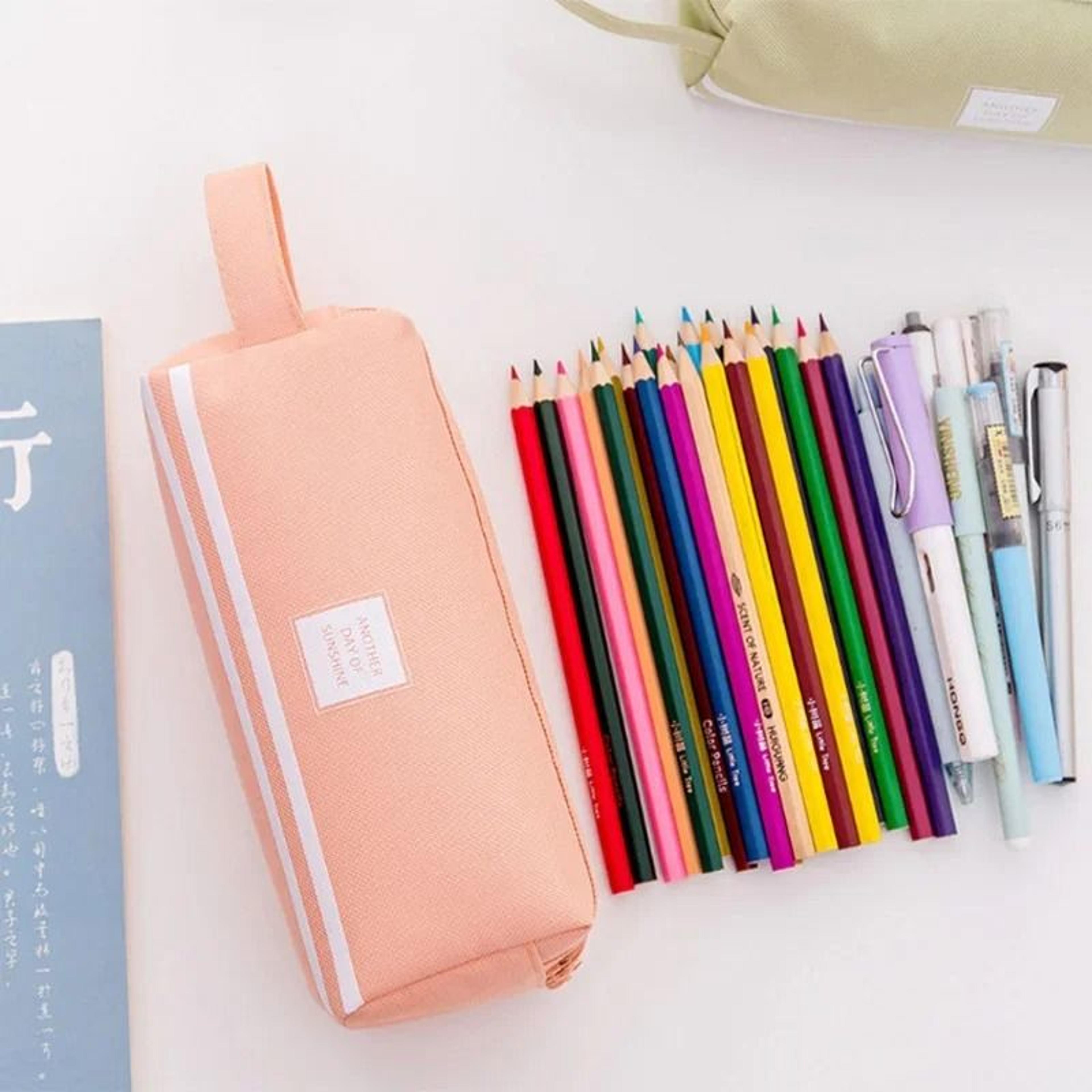 double layer pencil case canvas large capacity pencil pouch pen box organizer for school supplies