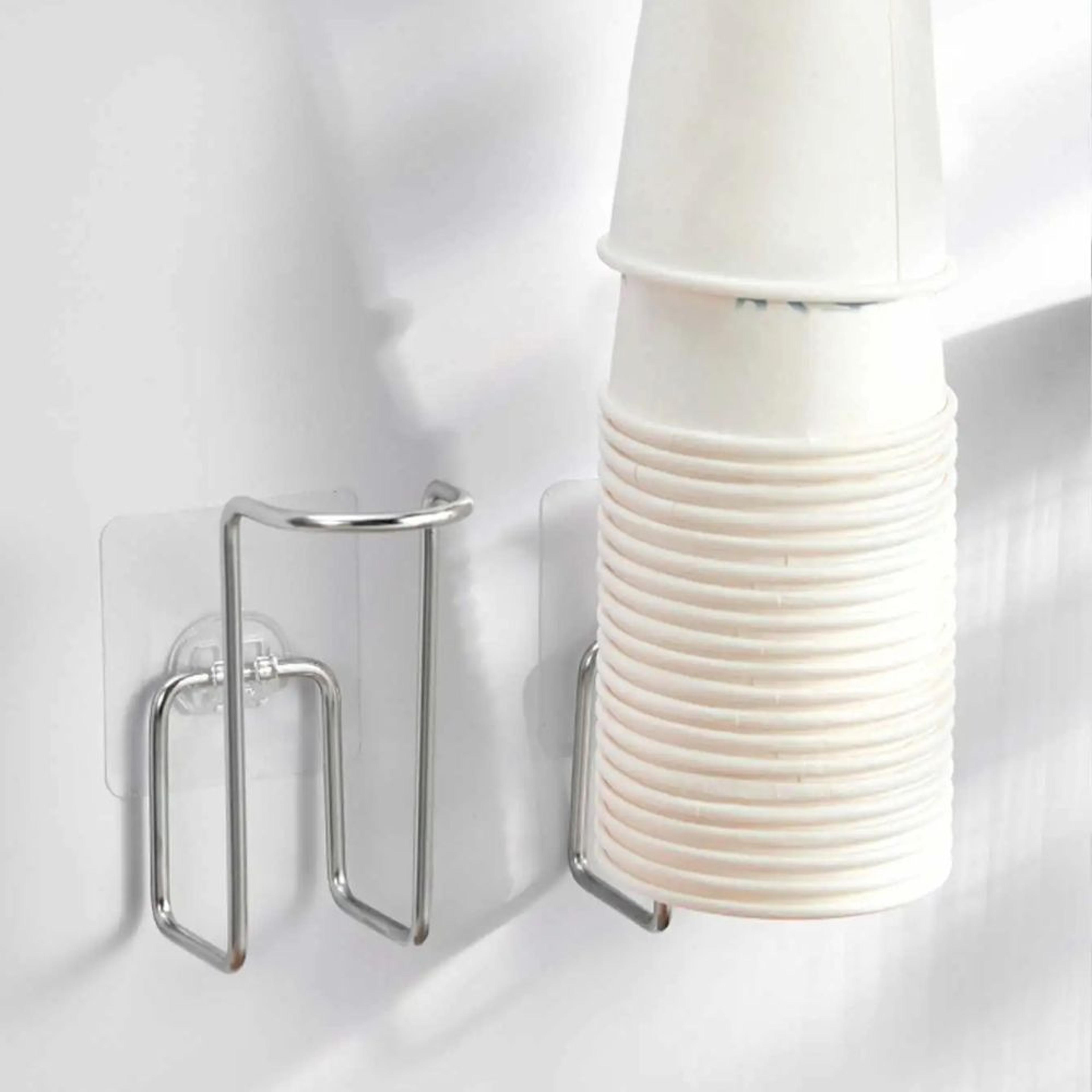 wall mounted stainless steel paper cup holder punch free cup organizer