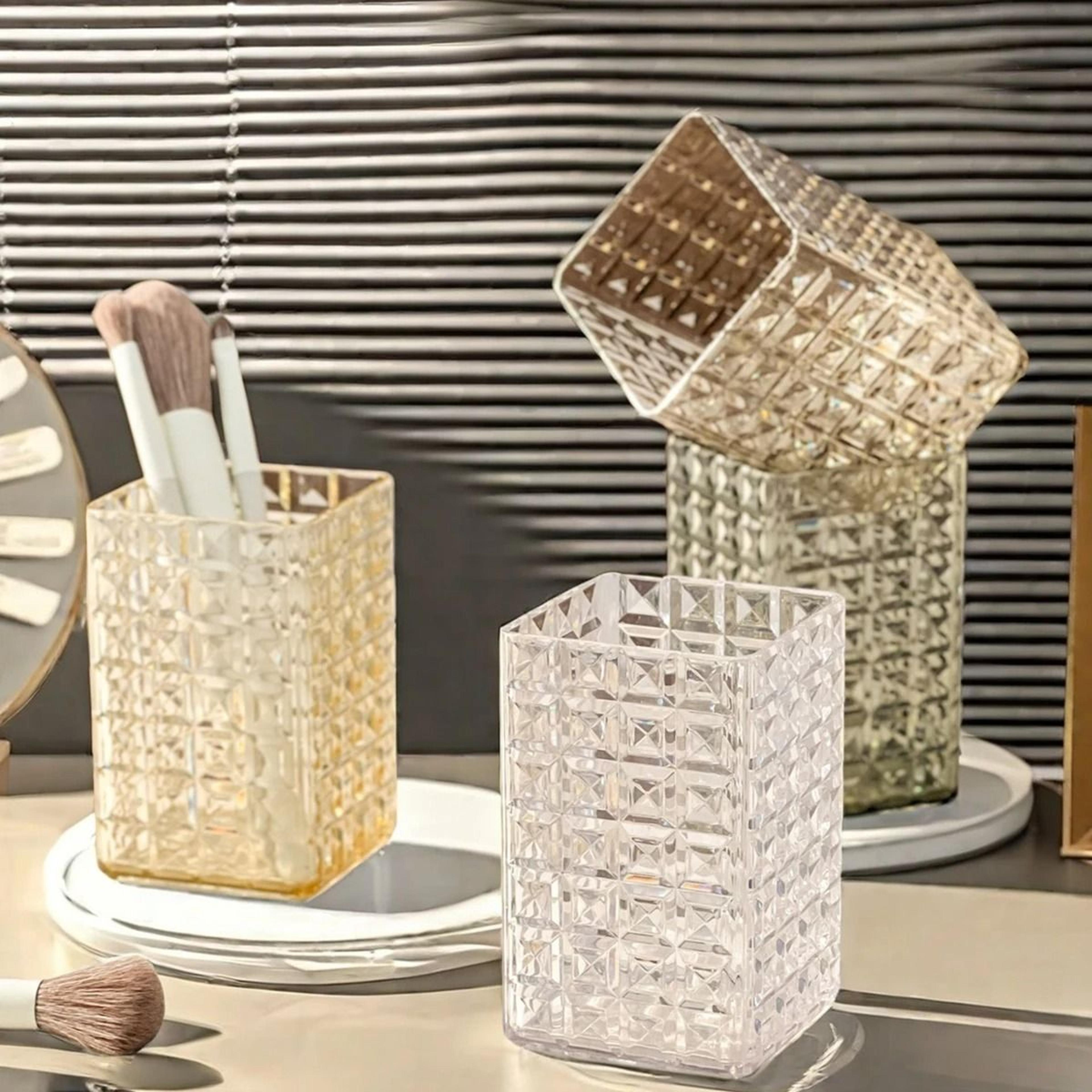 clear makeup brush holder organizer countertop cosmetic display rack