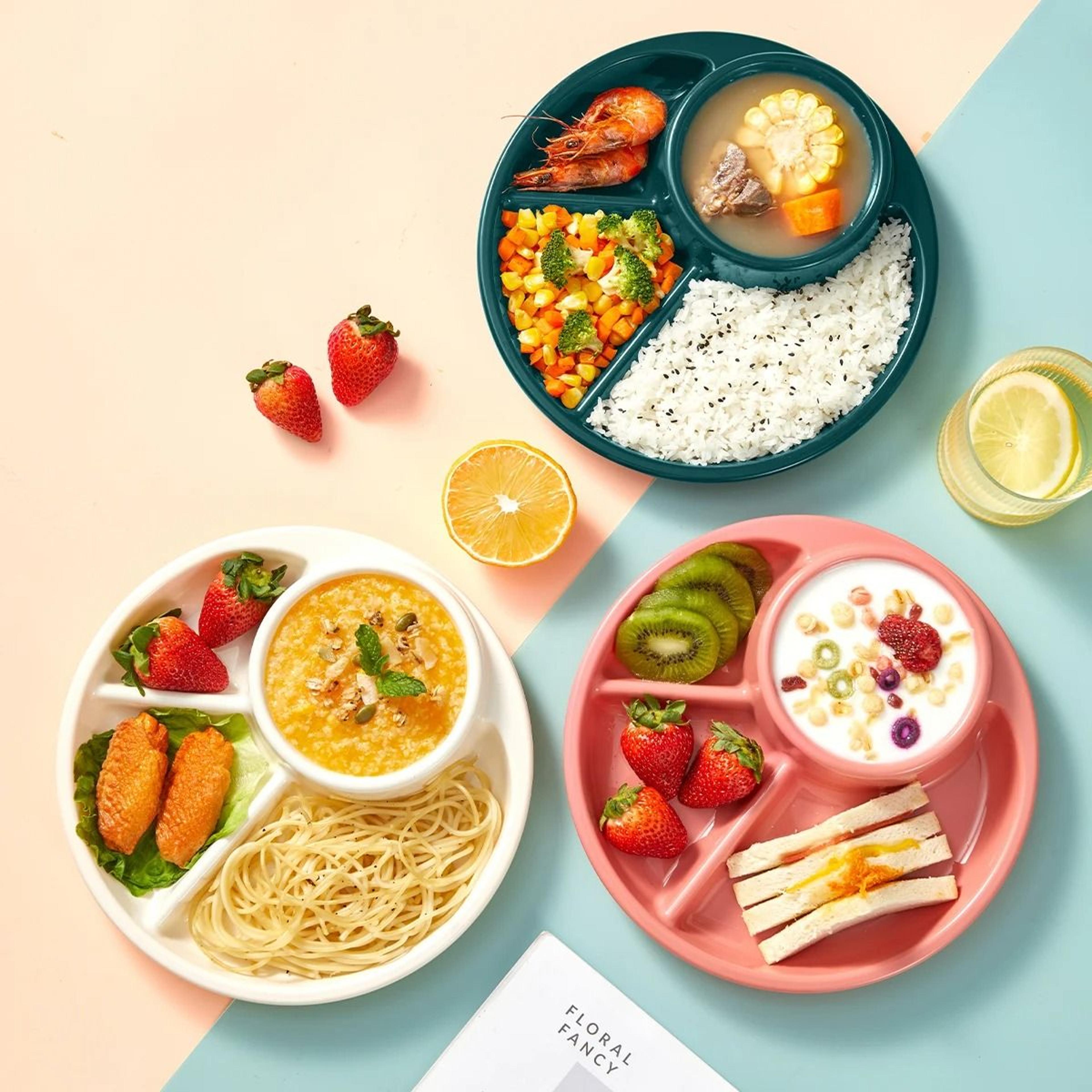round divided dinner plate reusable salad plate with fork and spoon