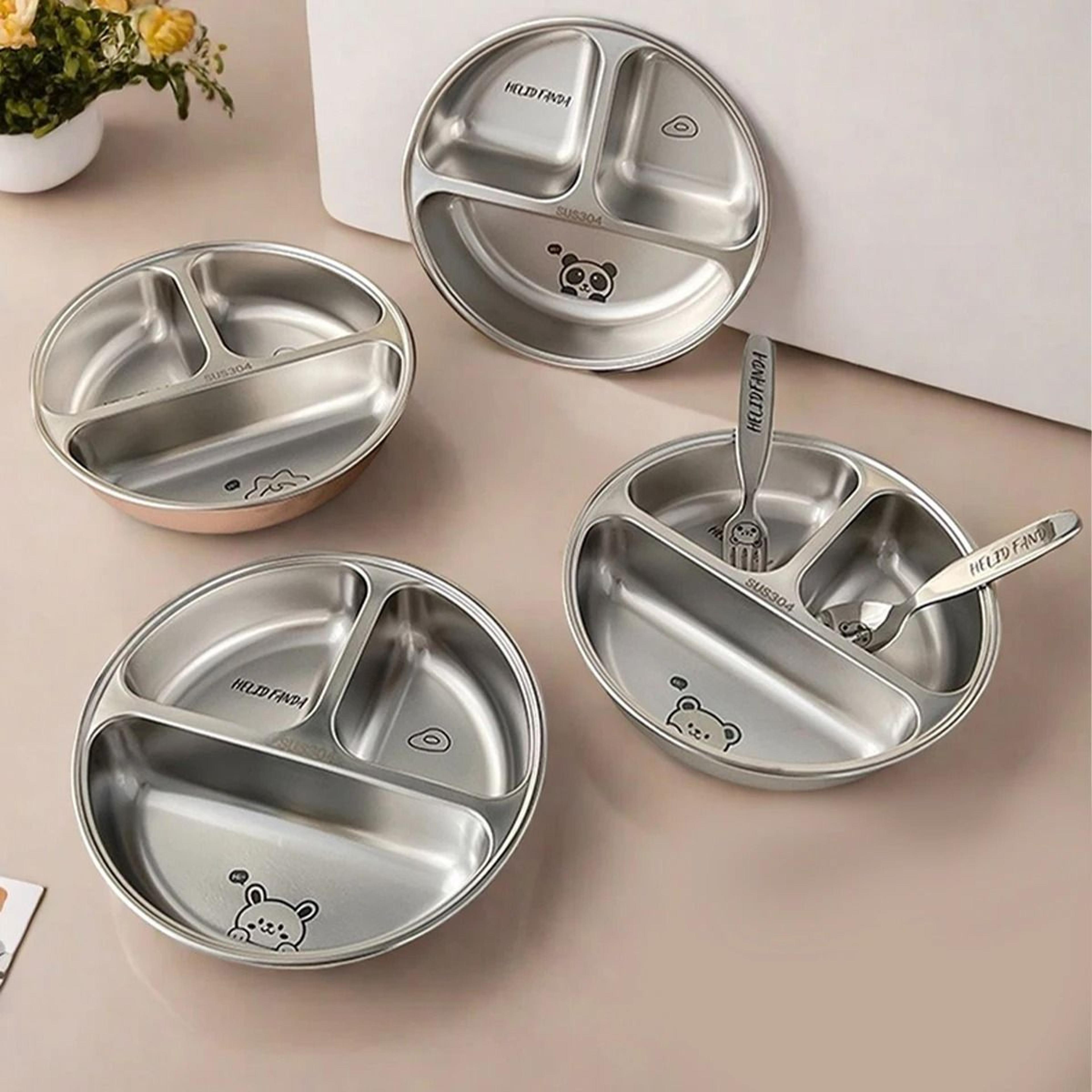 round stainless steel divided dinner plate 3 compartment reusable food tray