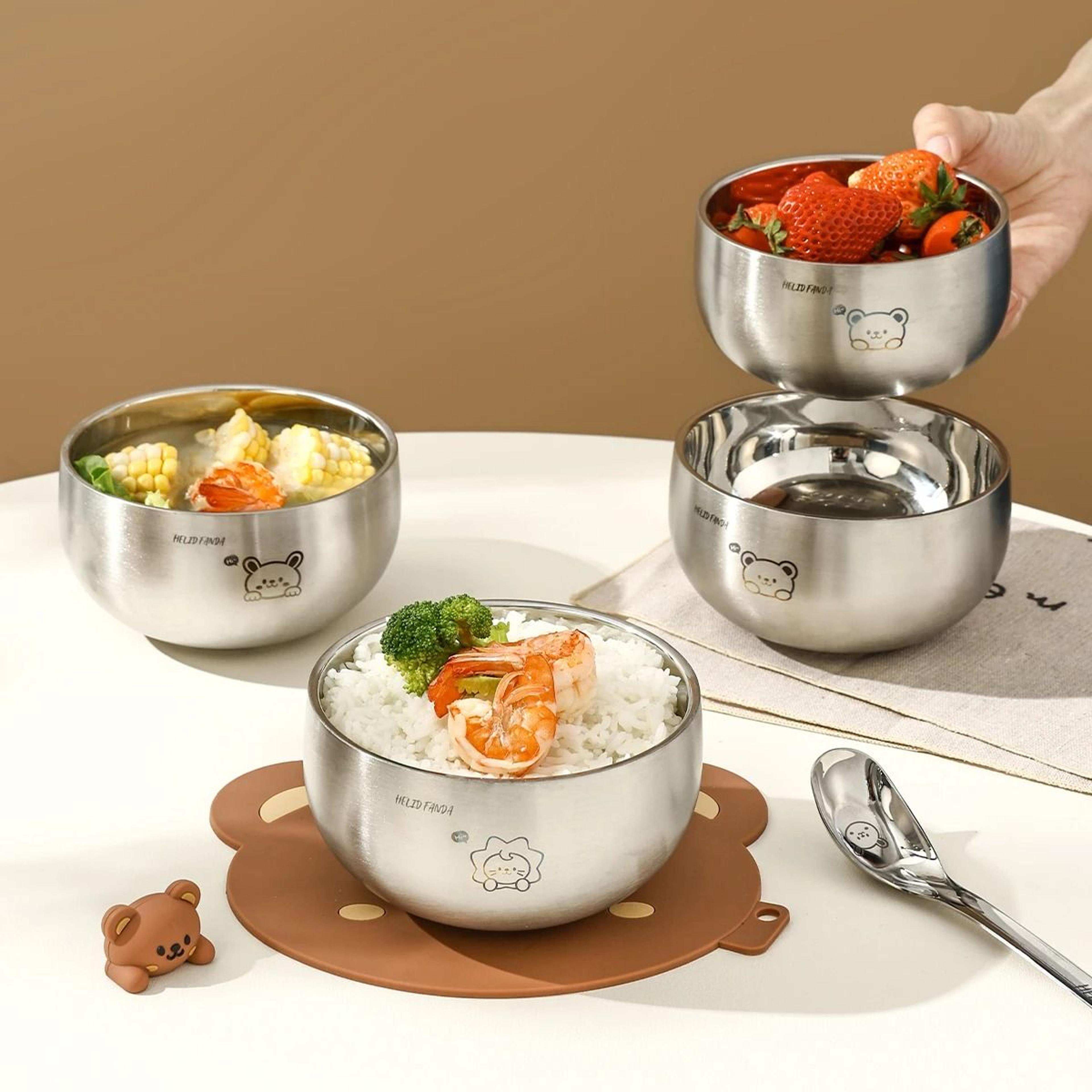 cartoon stainless steel kids bowl anti scalding ramen rice bowl