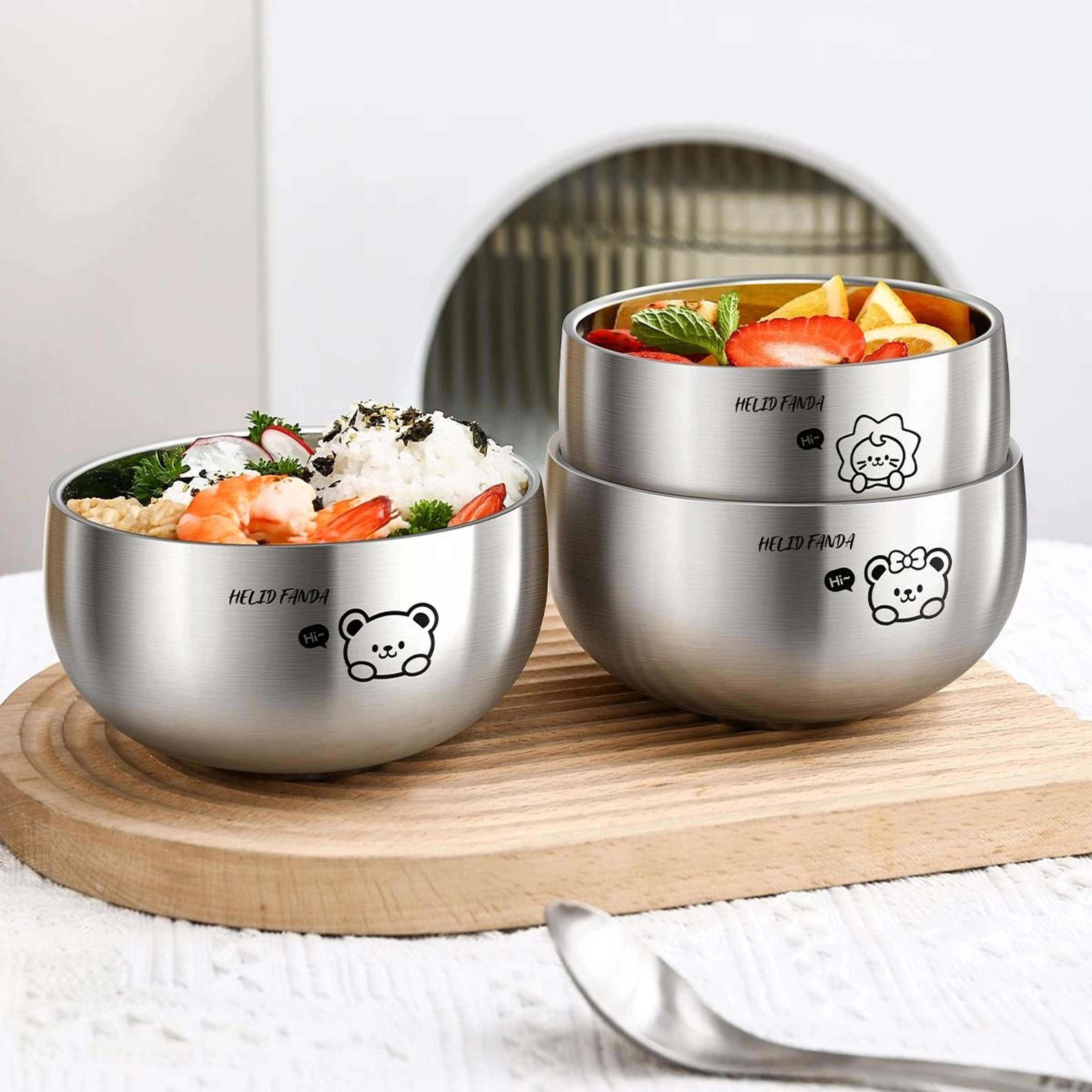 stainless steel kids bowl double layer anti scalding rice soup bowl