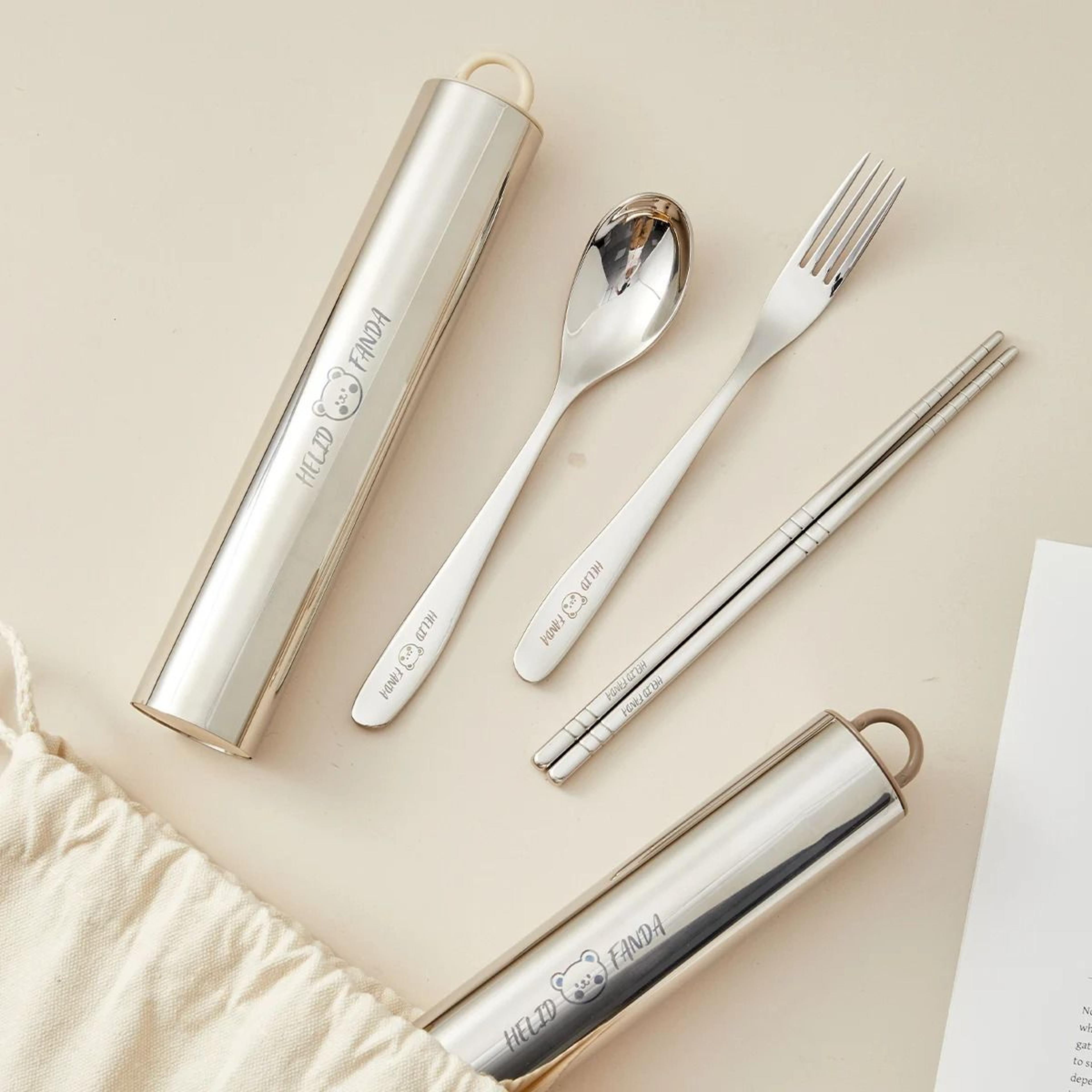 portable stainless steel cutlery set with case fork spoon chopsticks