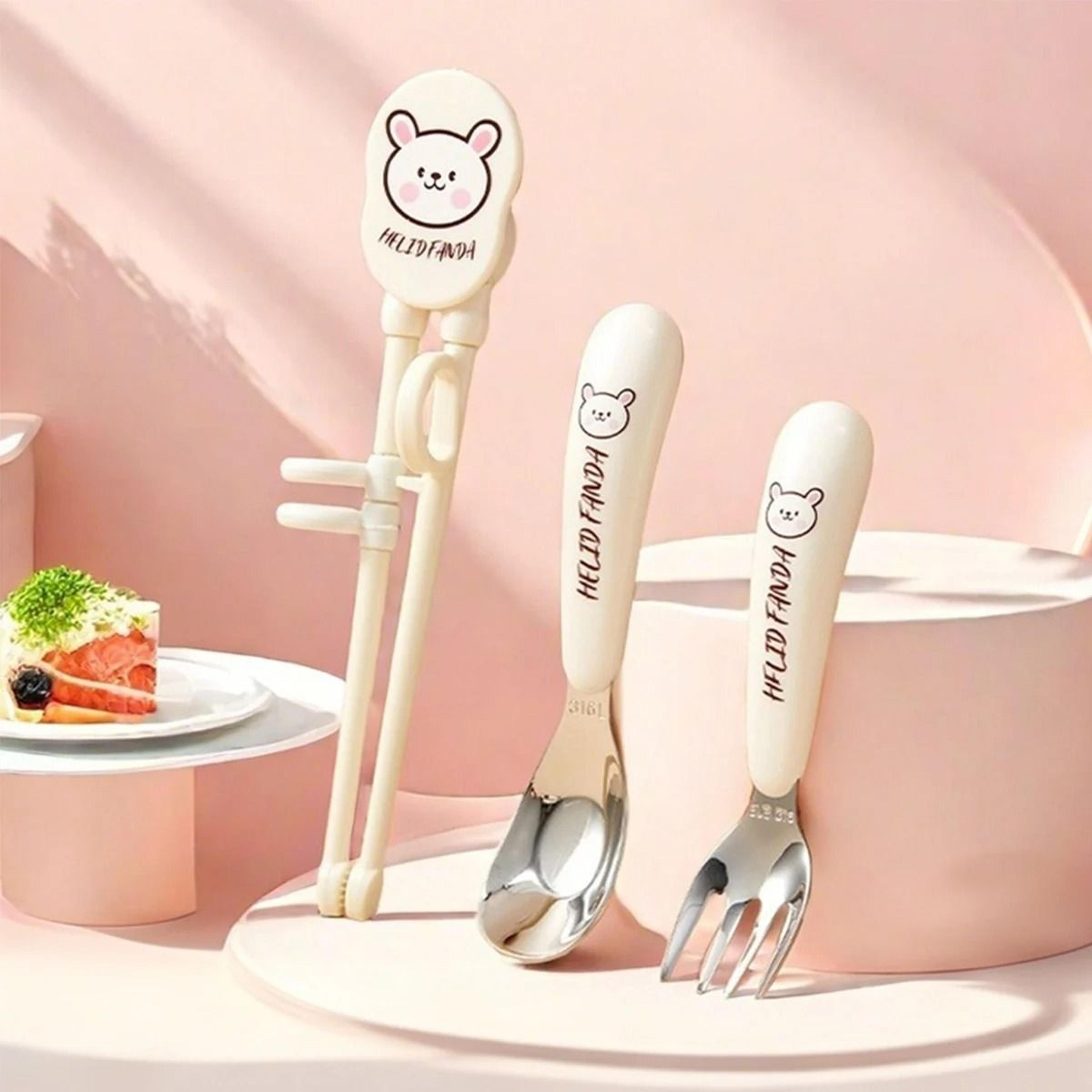 kids stainless steel cutlery set training chopsticks spoon and fork