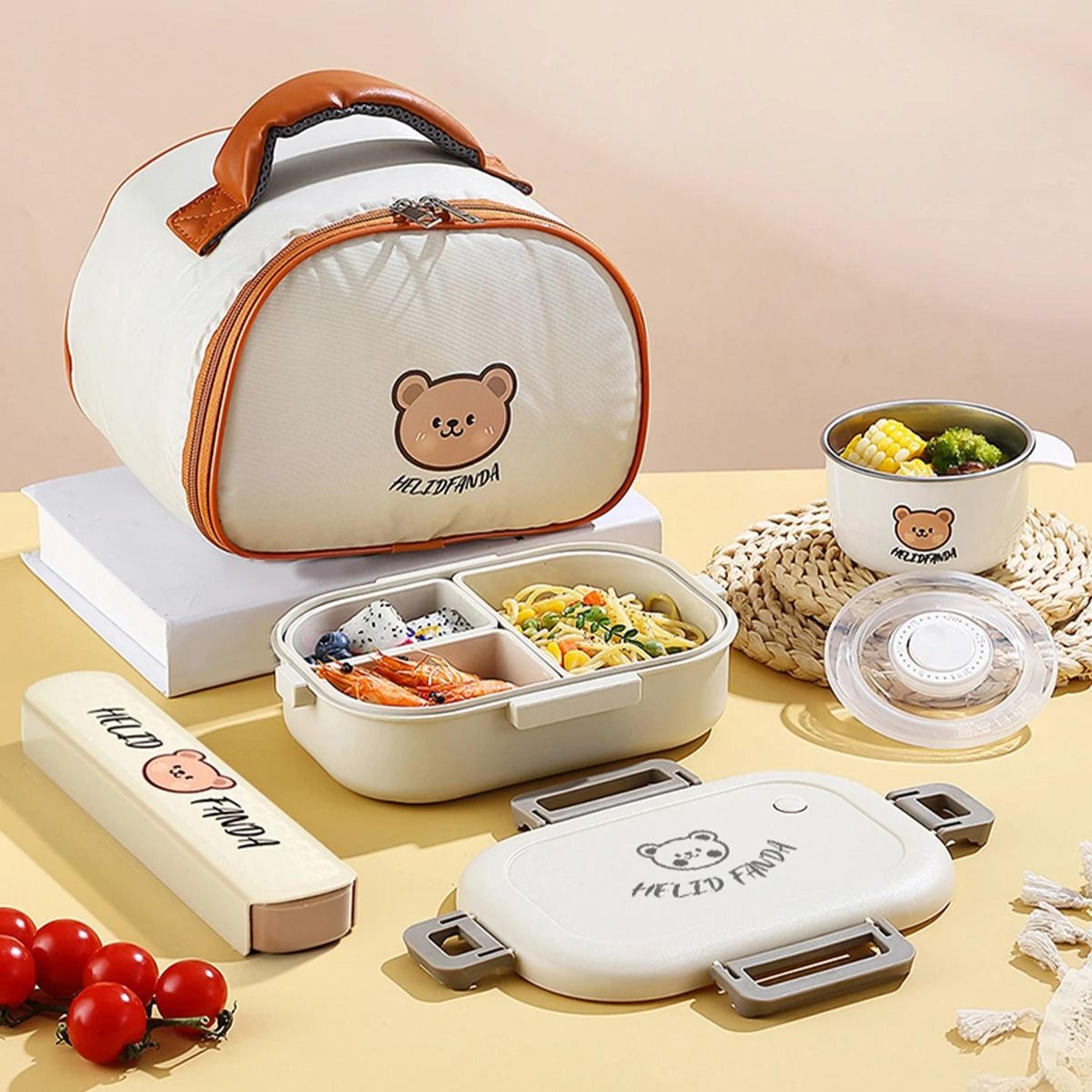 detachable 3 grid plastic lunch box leak proof food container for kids and students