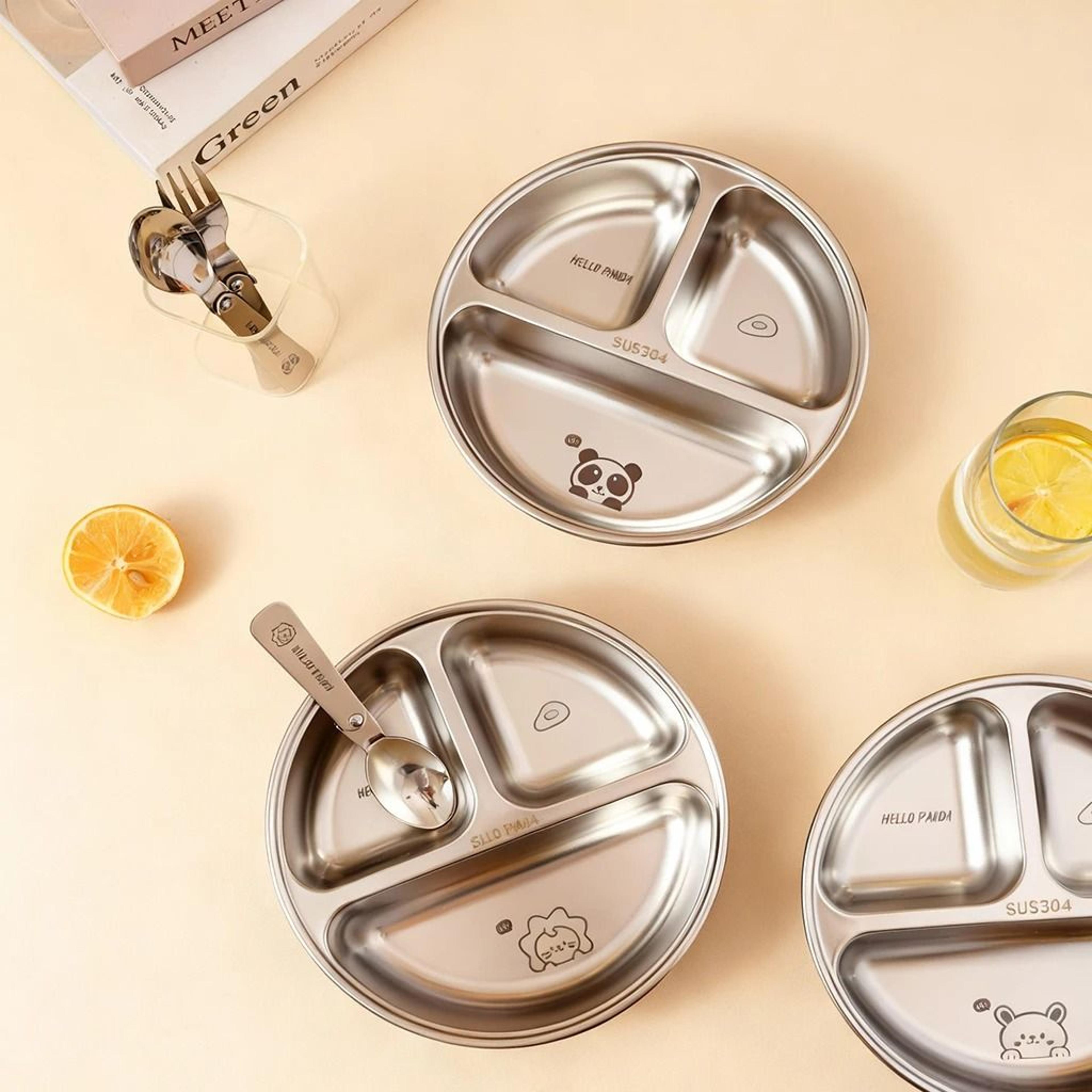 stainless steel divided salad plate reusable dining plate for kids and family meals