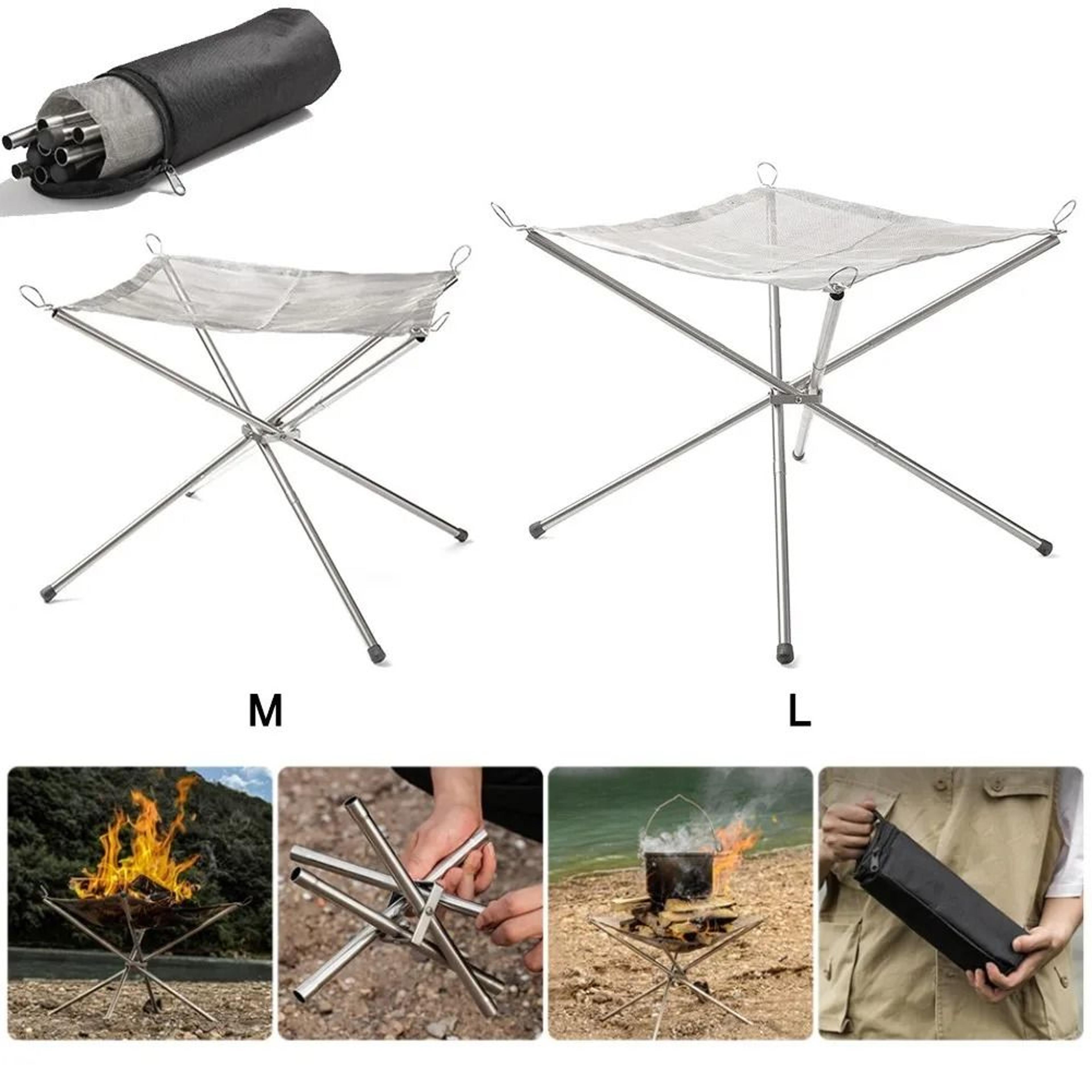 portable camping fire pit grill foldable stainless steel fire frame