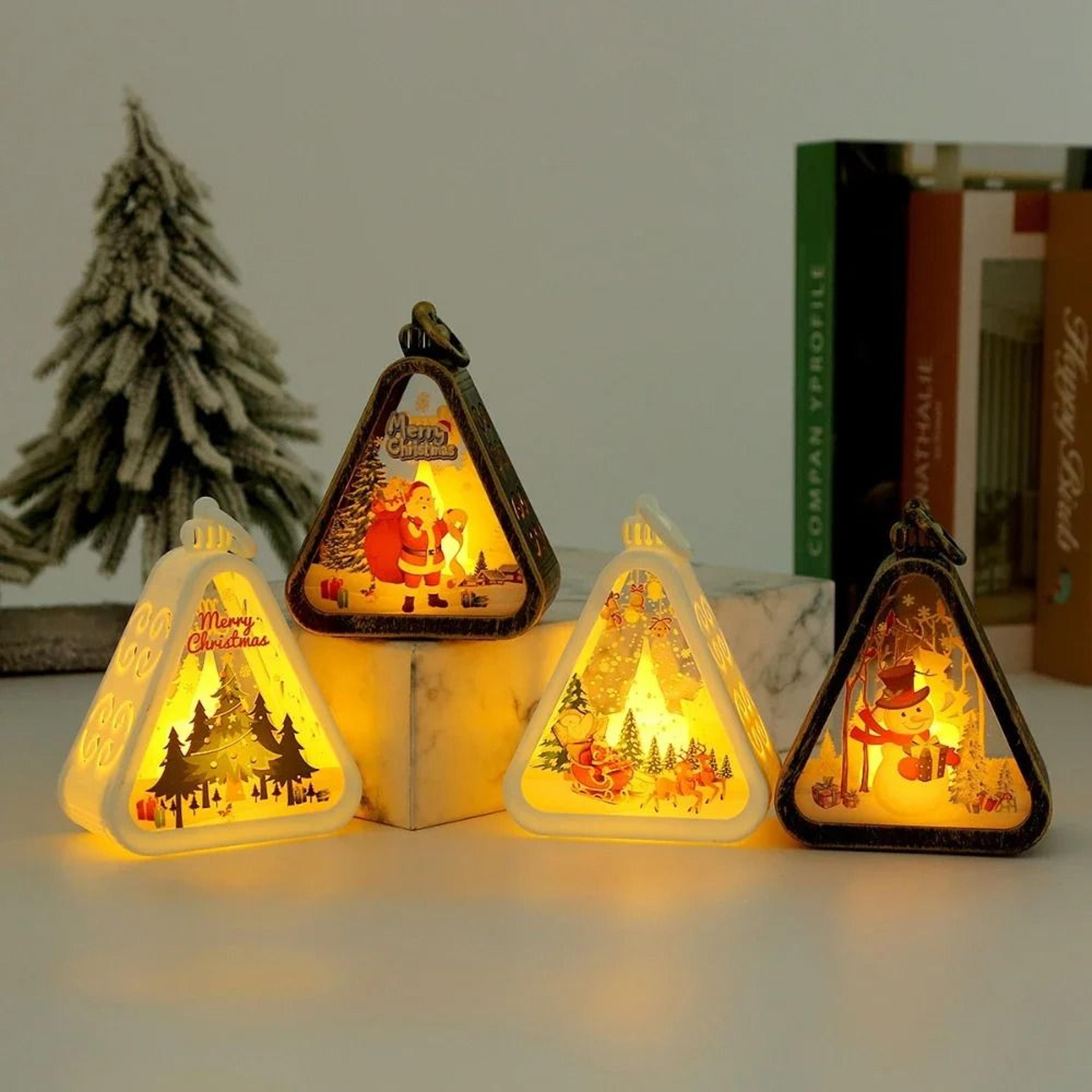 mini christmas led lantern holiday table decoration with santa or snowman